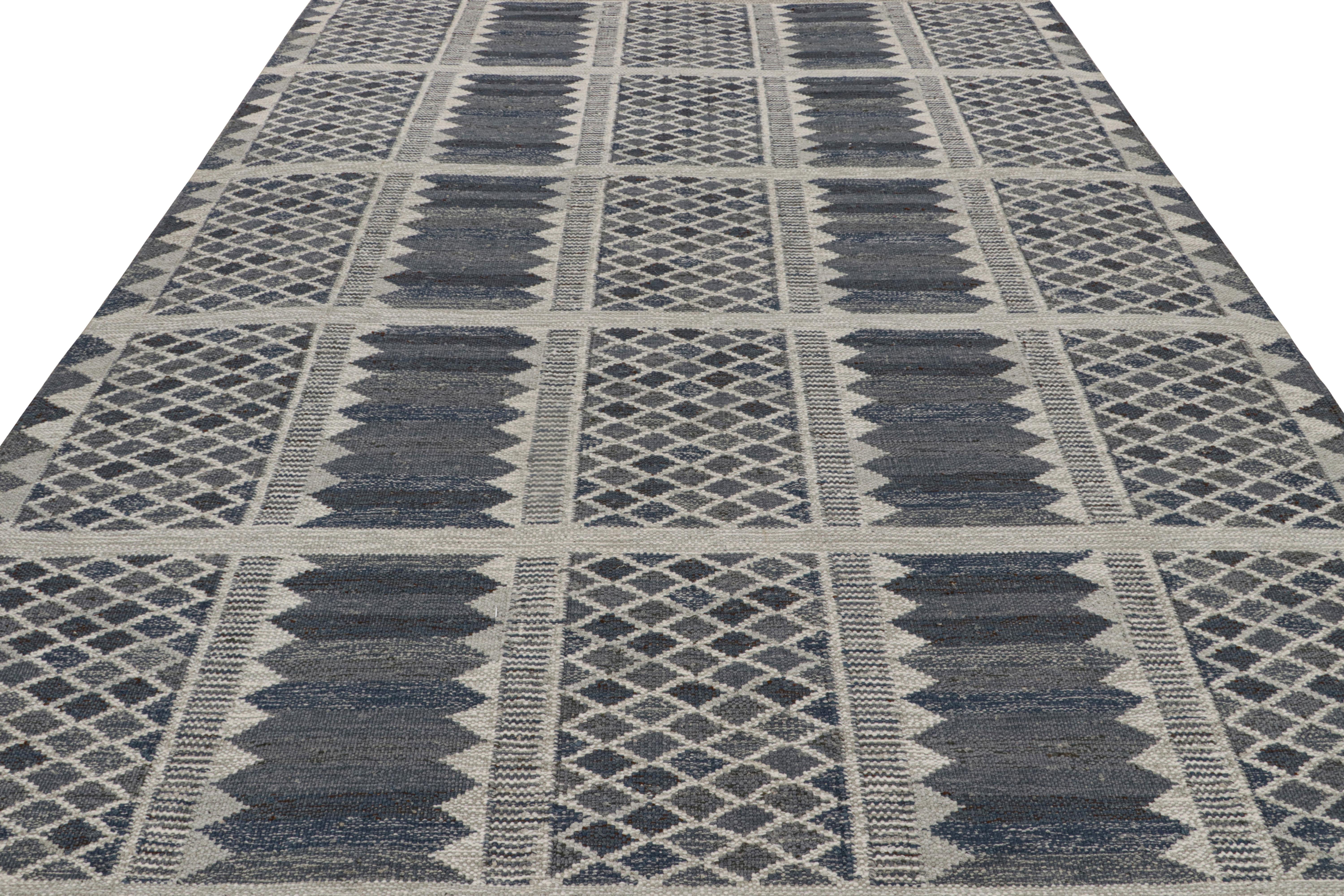 Scandinavian Modern Rug & Kilim’s Scandinavian Style rug with Blue-Gray Patterns For Sale