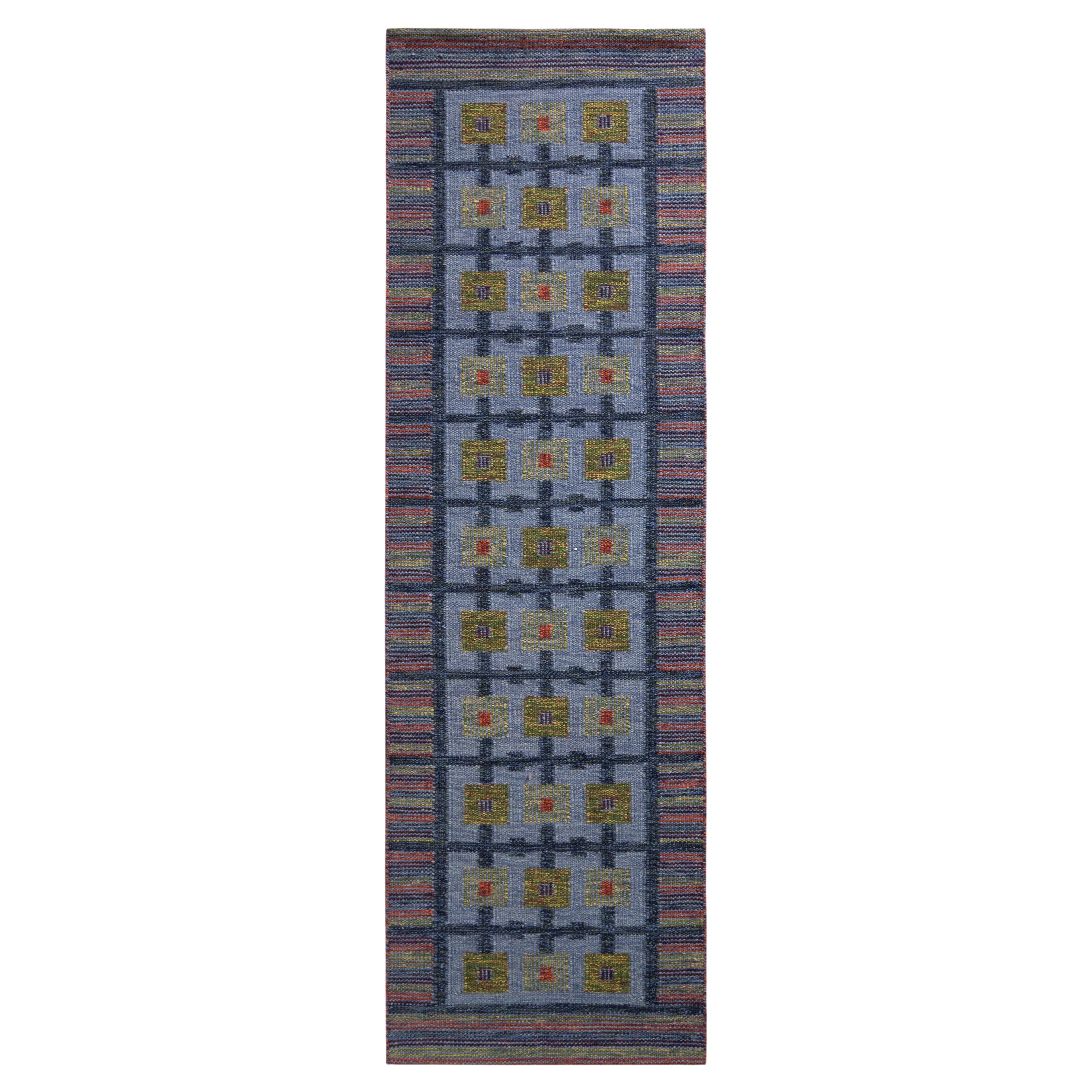 Rug
Kilim
s skandinavischer Kilim-Läufer, blaues und grünes geometrisches Muster