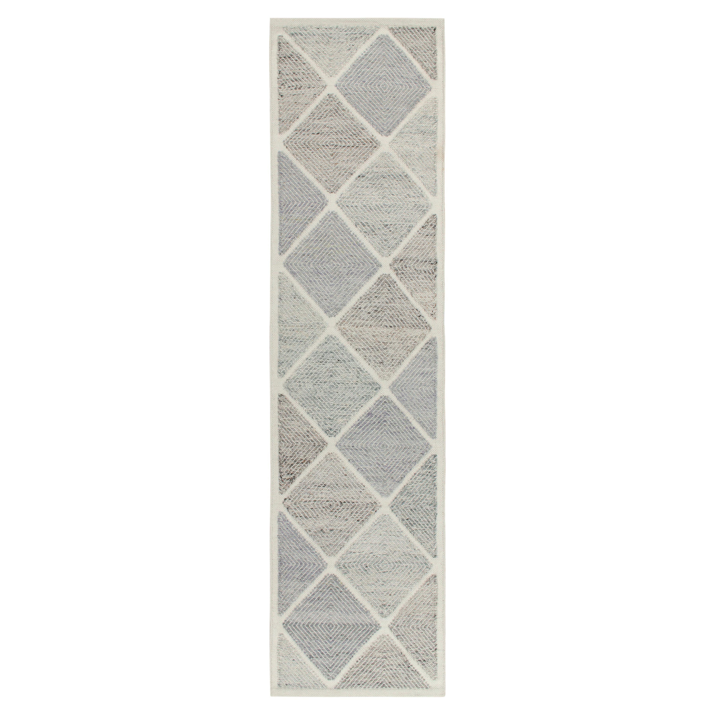 Rug & Kilim - Runner Kilim in stile scandinavo, motivo a rombi bianchi e grigi