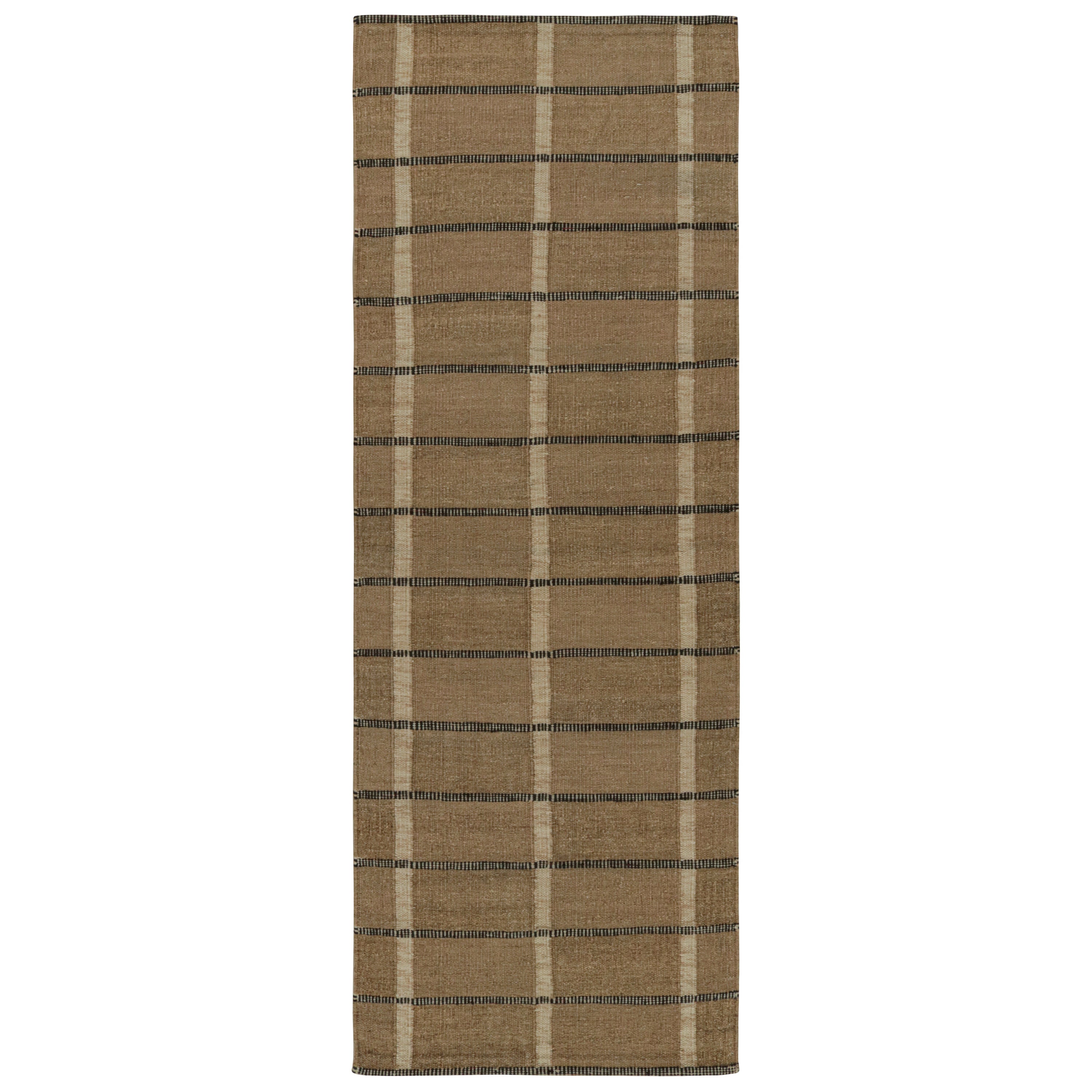 Rug & Kilim's skandinavischer Stil Kilim Läufer & Hanf Teppich in Beige-Braun gestreift