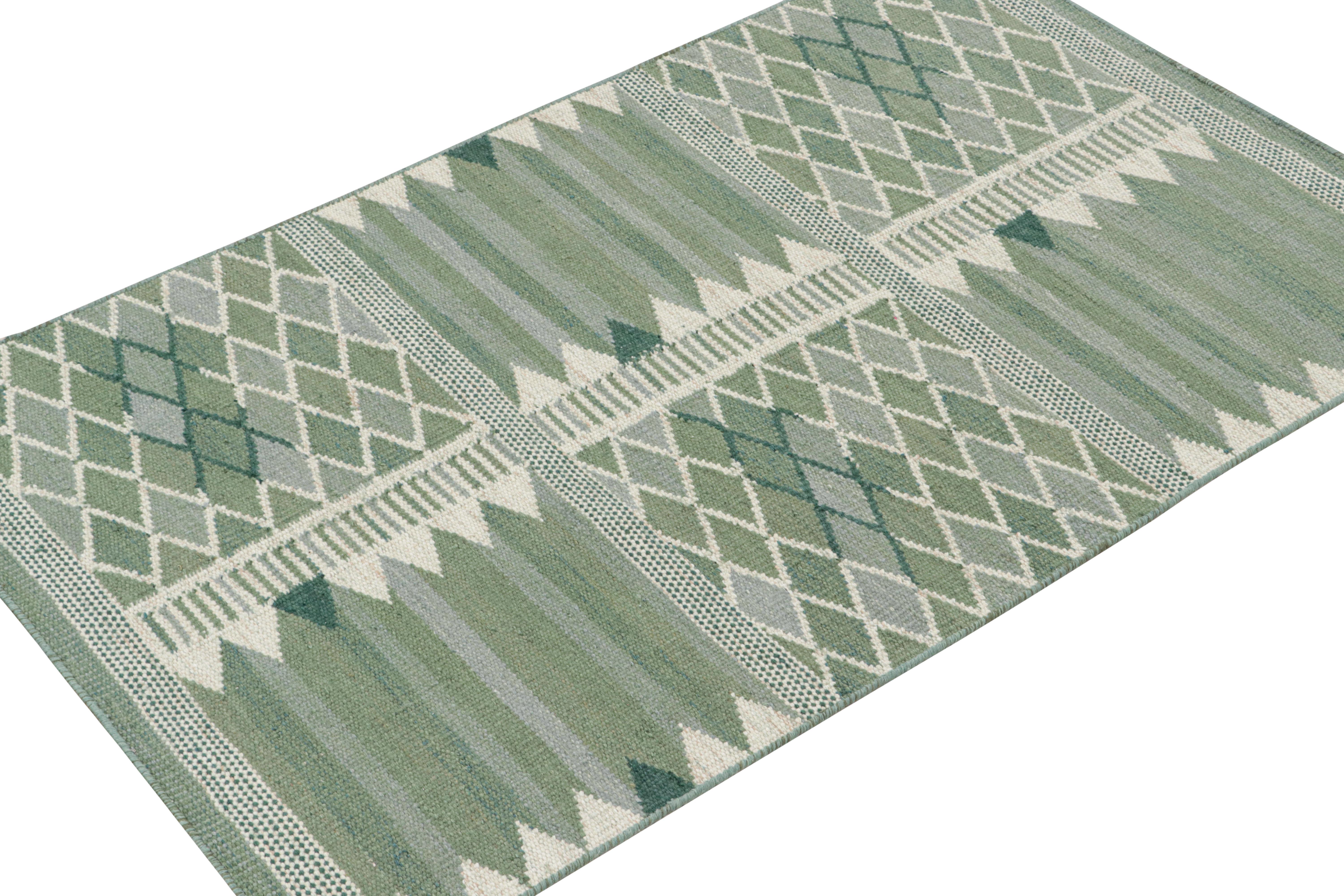 Modern Rug & Kilim’s Scandinavian Style Kilim Runner in Beige with Geometric Patterns For Sale