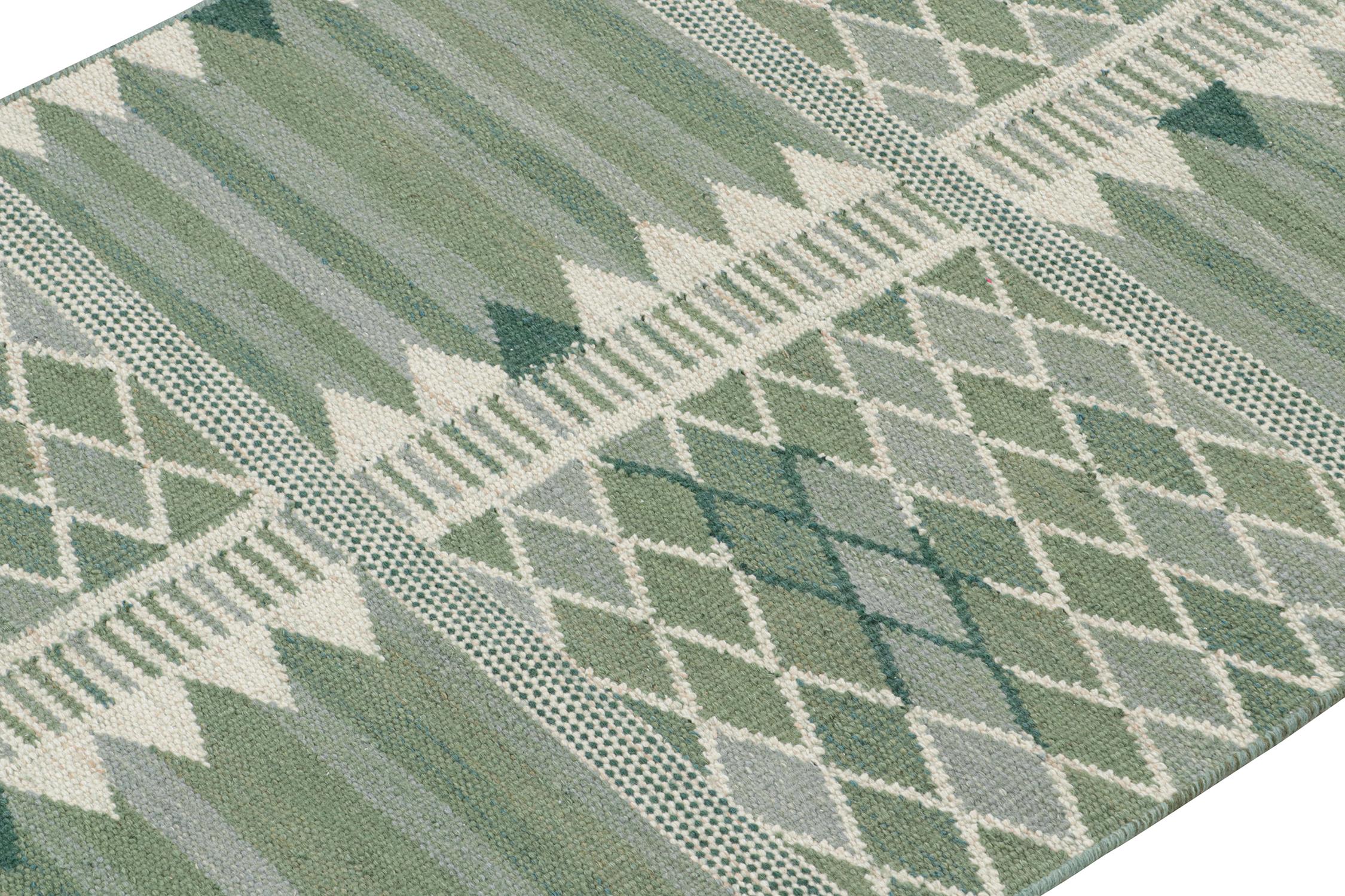 Indian Rug & Kilim’s Scandinavian Style Kilim Runner in Beige with Geometric Patterns For Sale