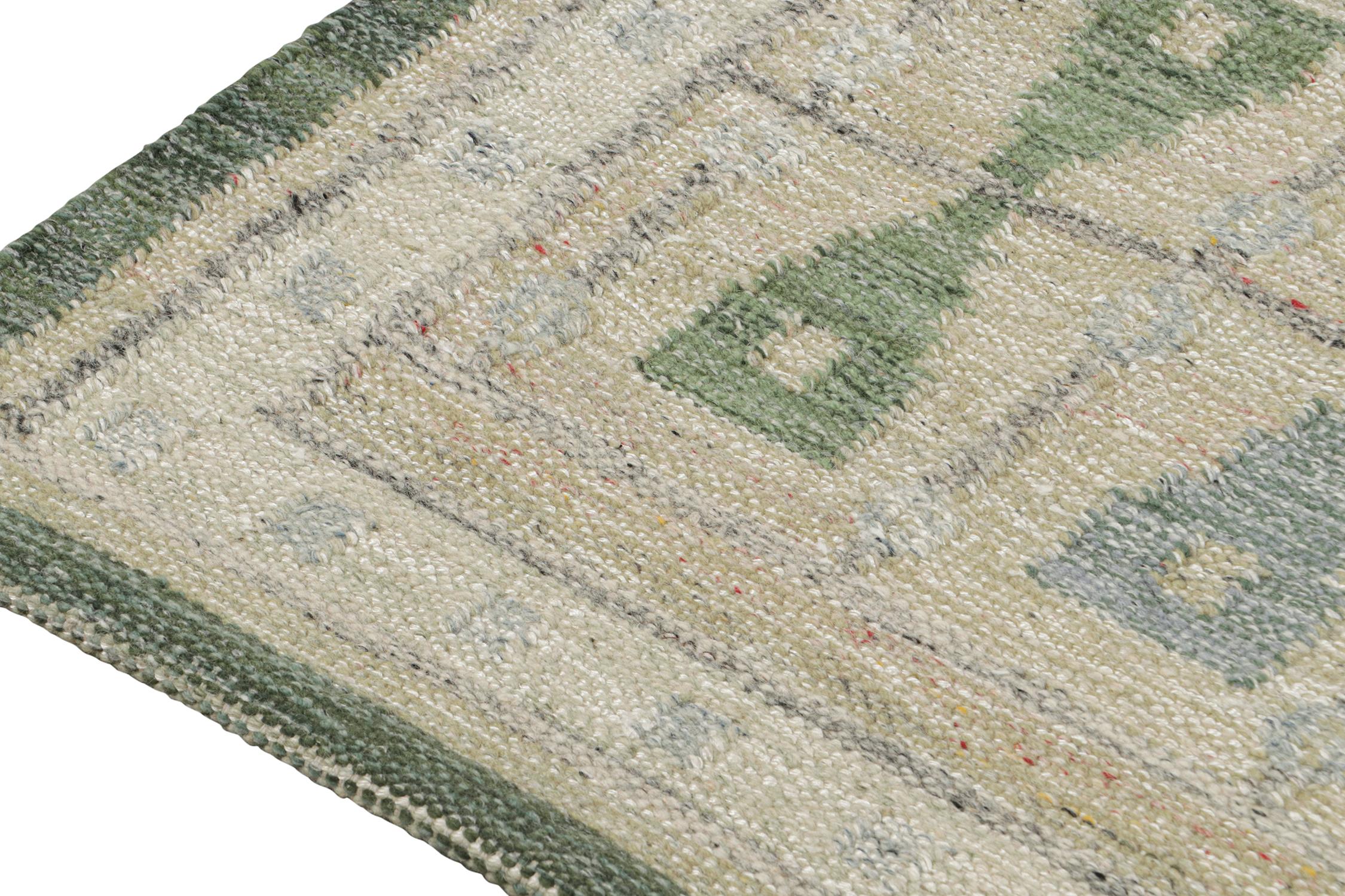 Indian Rug & Kilim’s Scandinavian Style Kilim Runner in Beige with Geometric Patterns For Sale