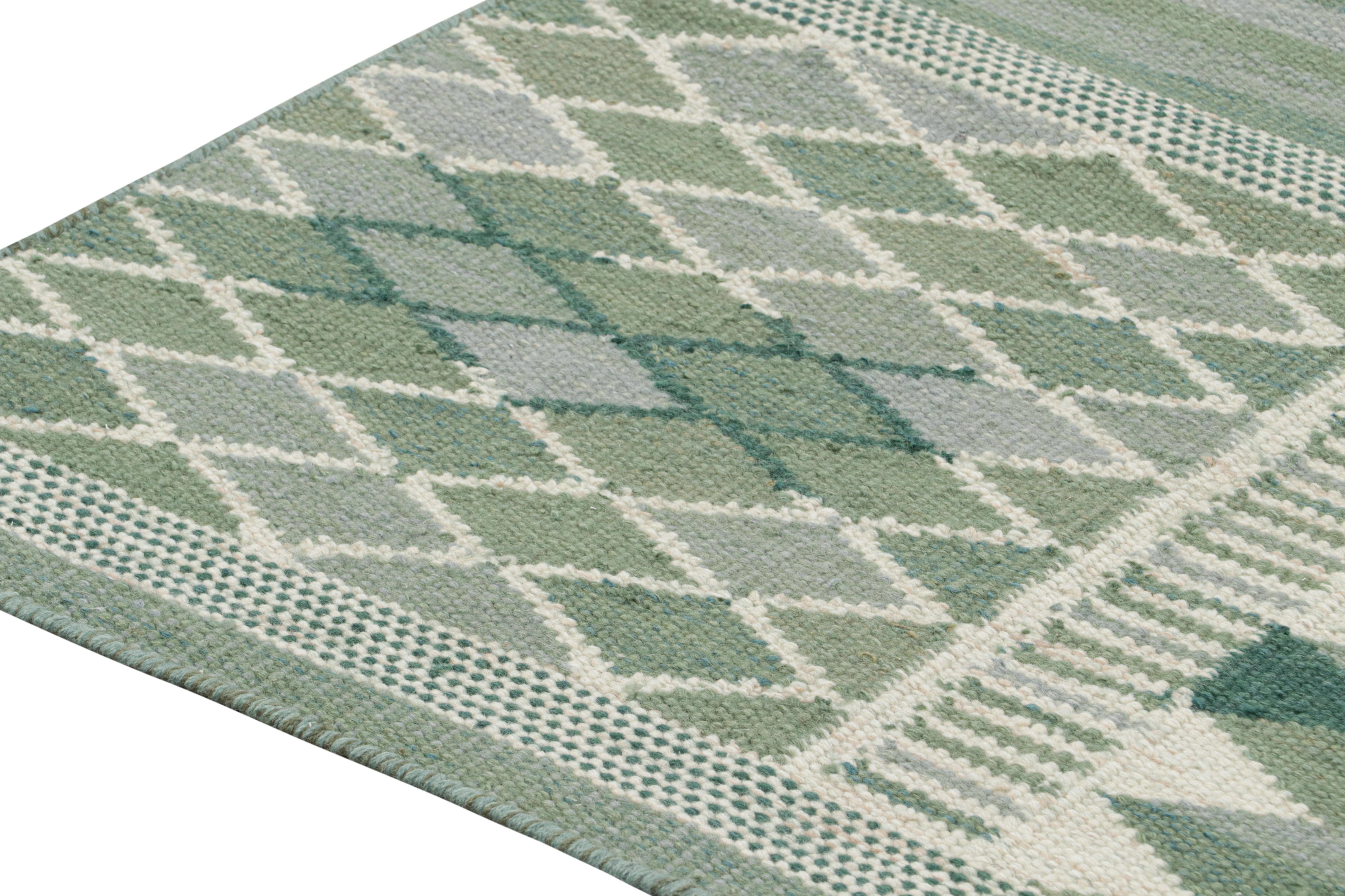 Hand-Knotted Rug & Kilim’s Scandinavian Style Kilim Runner in Beige with Geometric Patterns For Sale