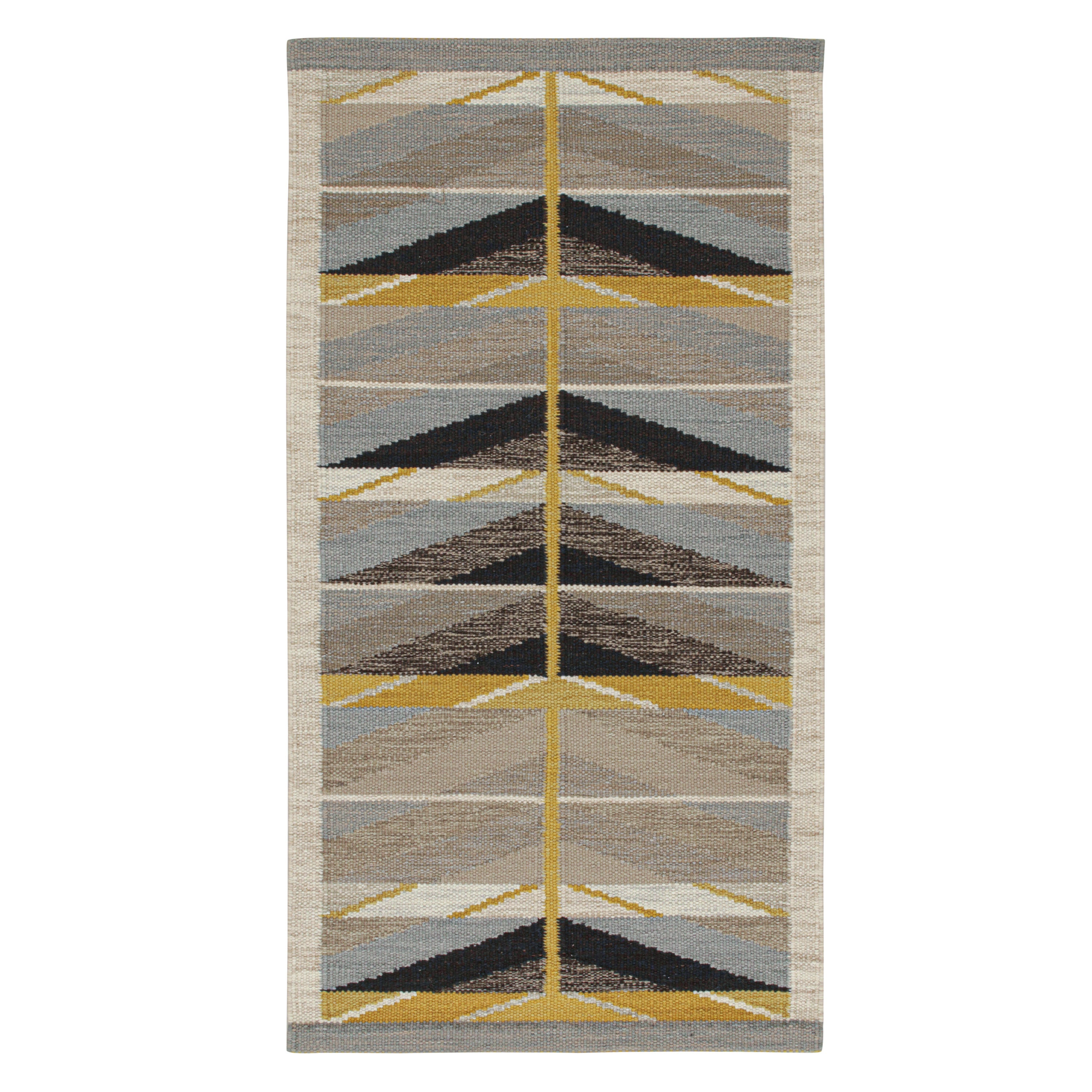 Rug & Kilim’s Scandinavian Style Kilim Runner in Taupe with Geometric Patterns For Sale