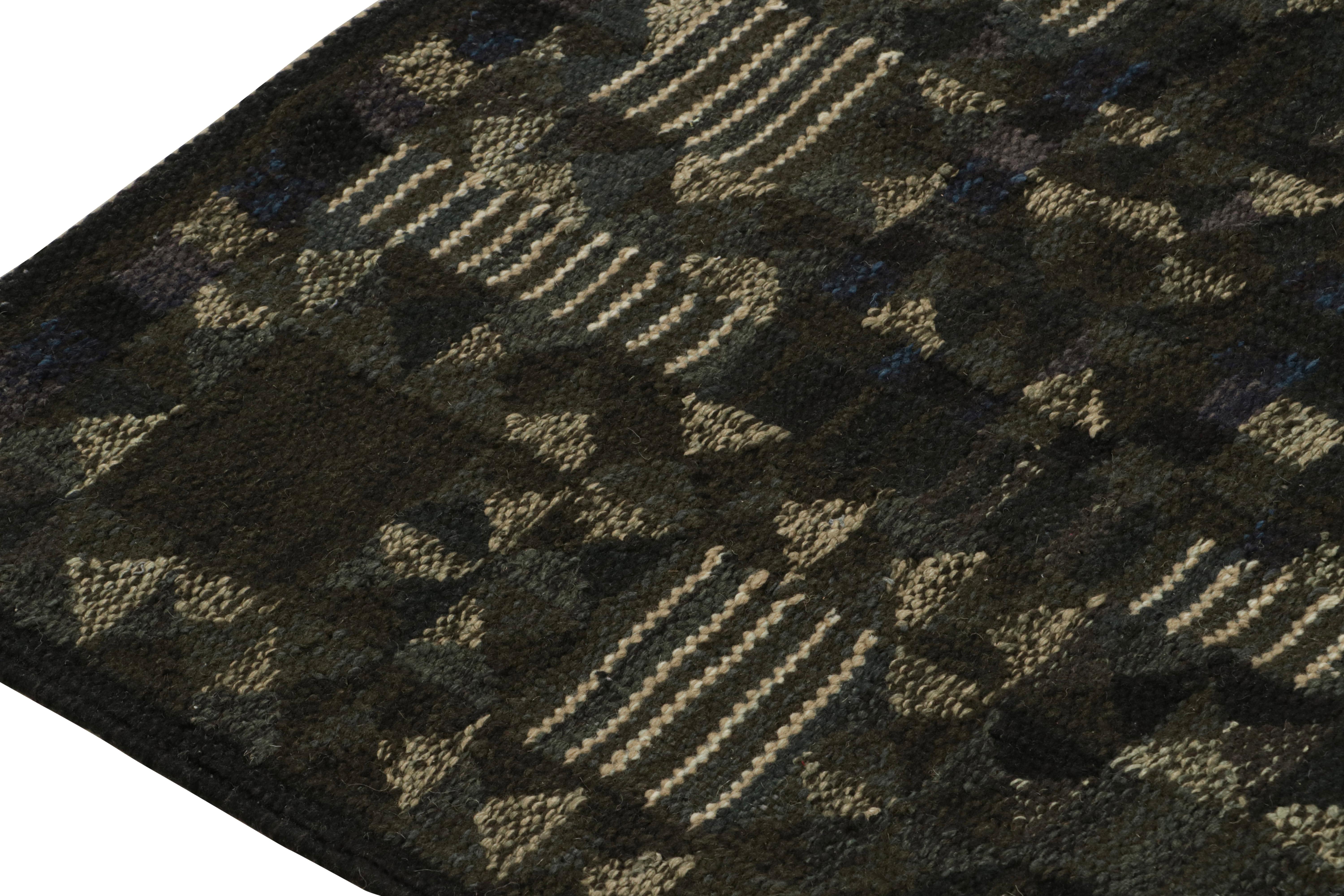 Hand-Woven Rug & Kilim’s Scandinavian Style Kilim Runner Rug in Brown Geometric Patterns For Sale