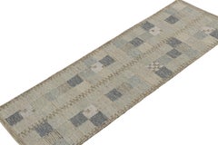 Rug & Kilim’s Scandinavian Style Kilim Runner Rug in Gray Blue Geometric Pattern