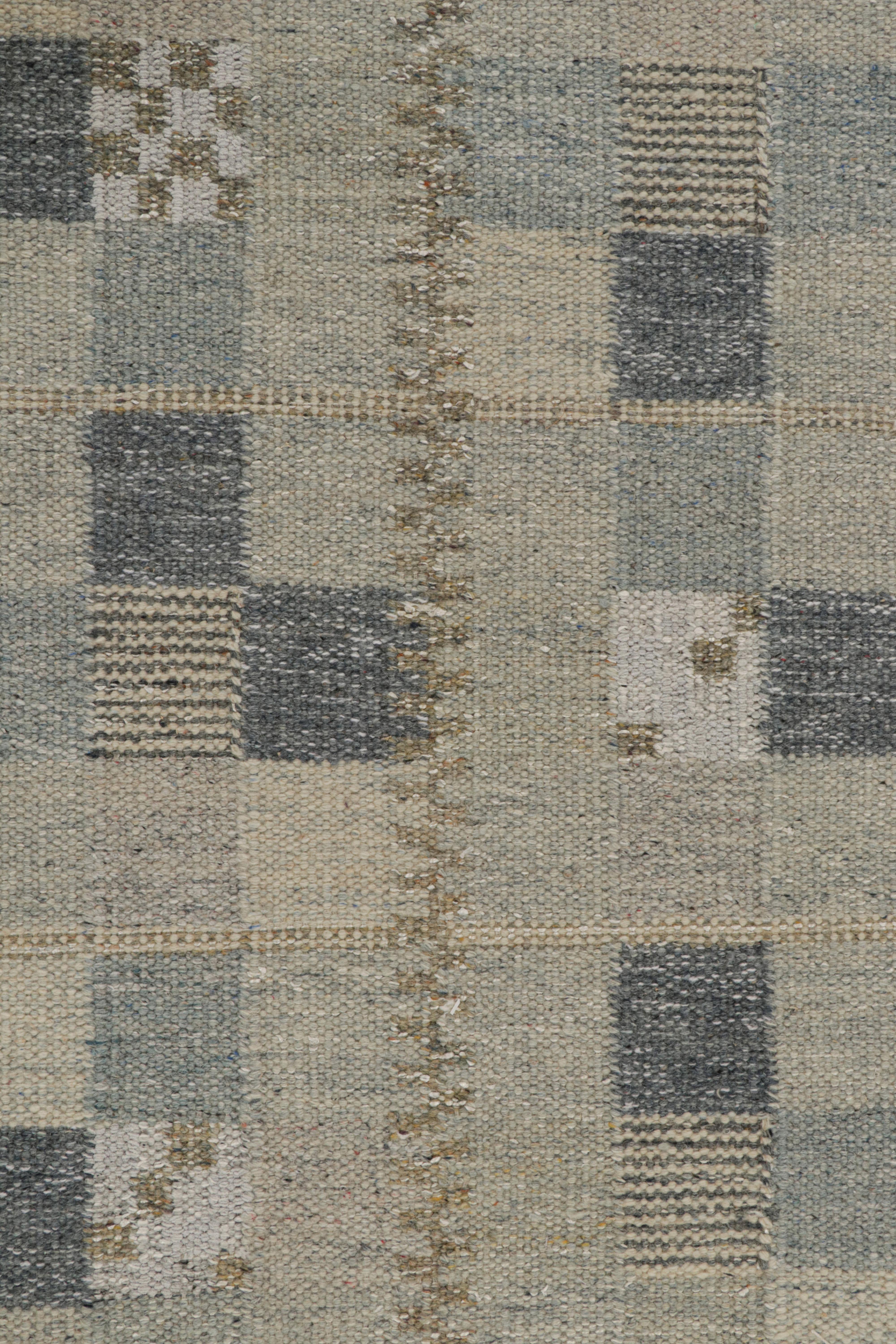 Rug & Kilim’s Scandinavian Style Kilim Runner Rug in Gray Blue Geometric Pattern In New Condition In Long Island City, NY