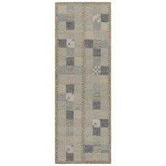Rug & Kilim - Tappeto Runner Kilim in stile scandinavo con motivo geometrico grigio-blu