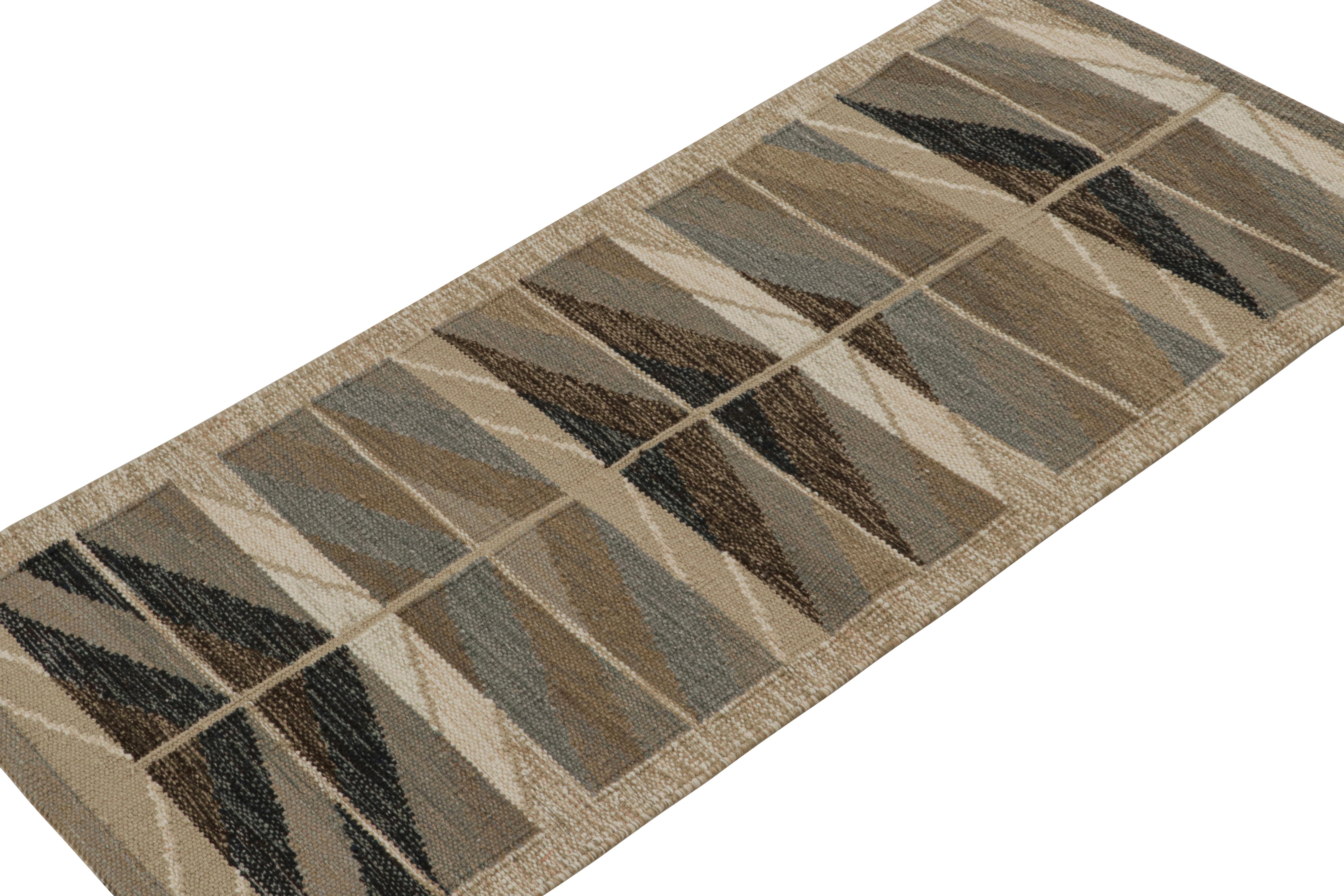 This 3x7 runner rug is a Swedish style kilim from the Scandinavian rug collection by Rug & Kilim. Handwoven in wool, cotton and natural yarns, this flatweave is inspired by vintage Swedish Deco Rollakan and Rya rugs. 

On the Design: 

This runner