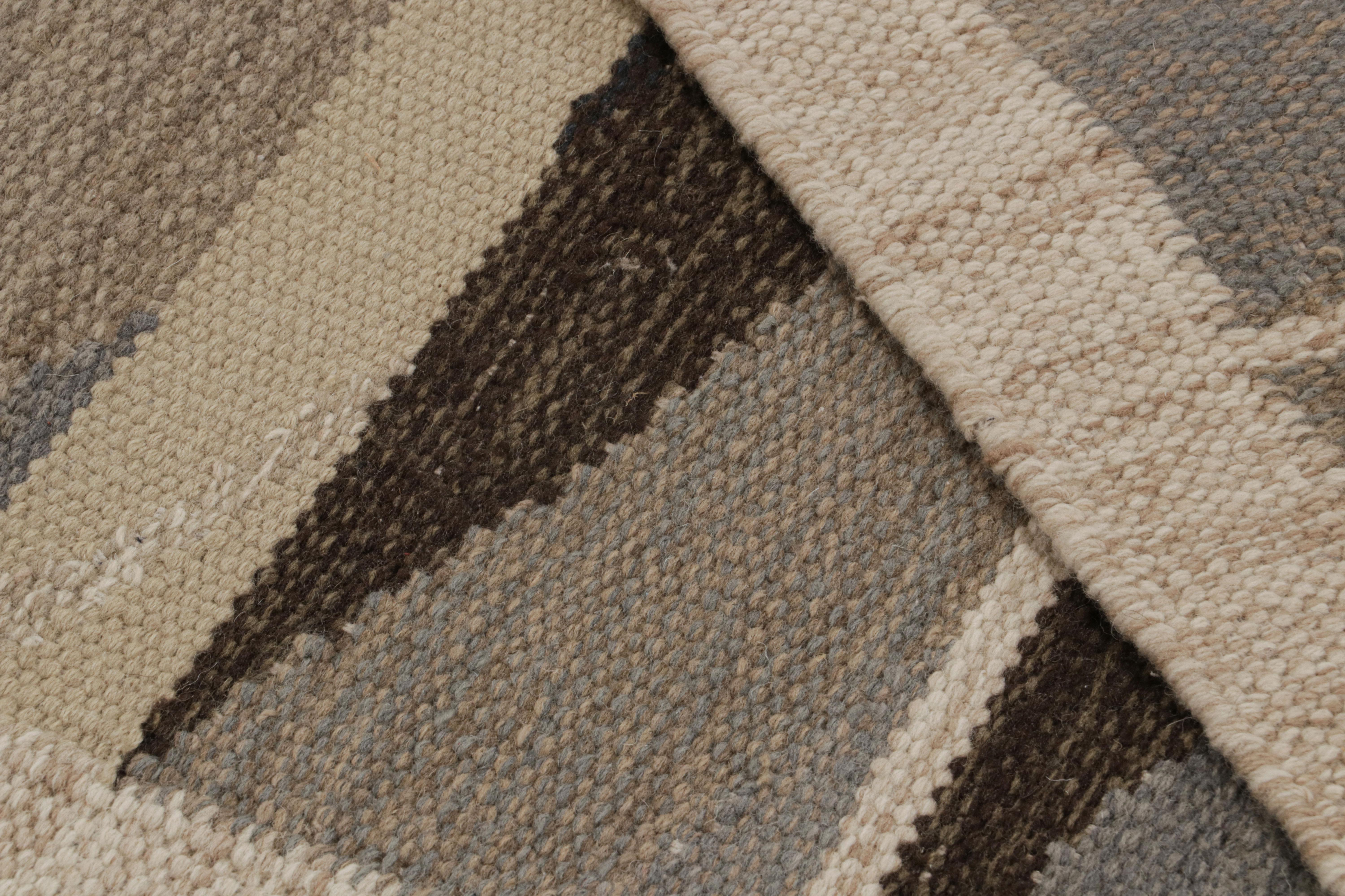 Contemporary Rug & Kilim’s Scandinavian Style Runner Rug with Beige-Brown Geometric Patterns