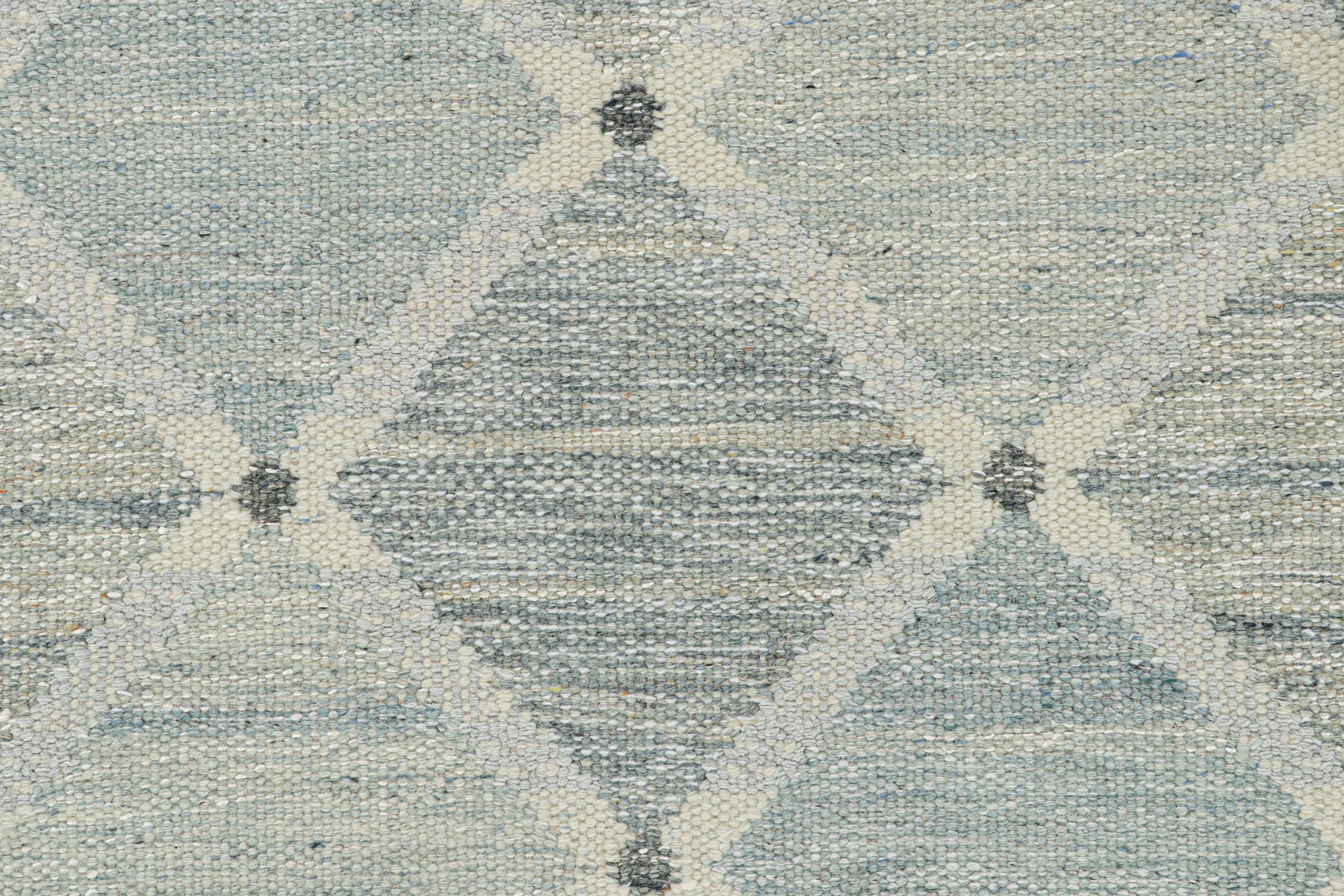 Rug & Kilim’s Scandinavian Style Kilim Runner with Blue Diamond Lattice Patterns In New Condition For Sale In Long Island City, NY