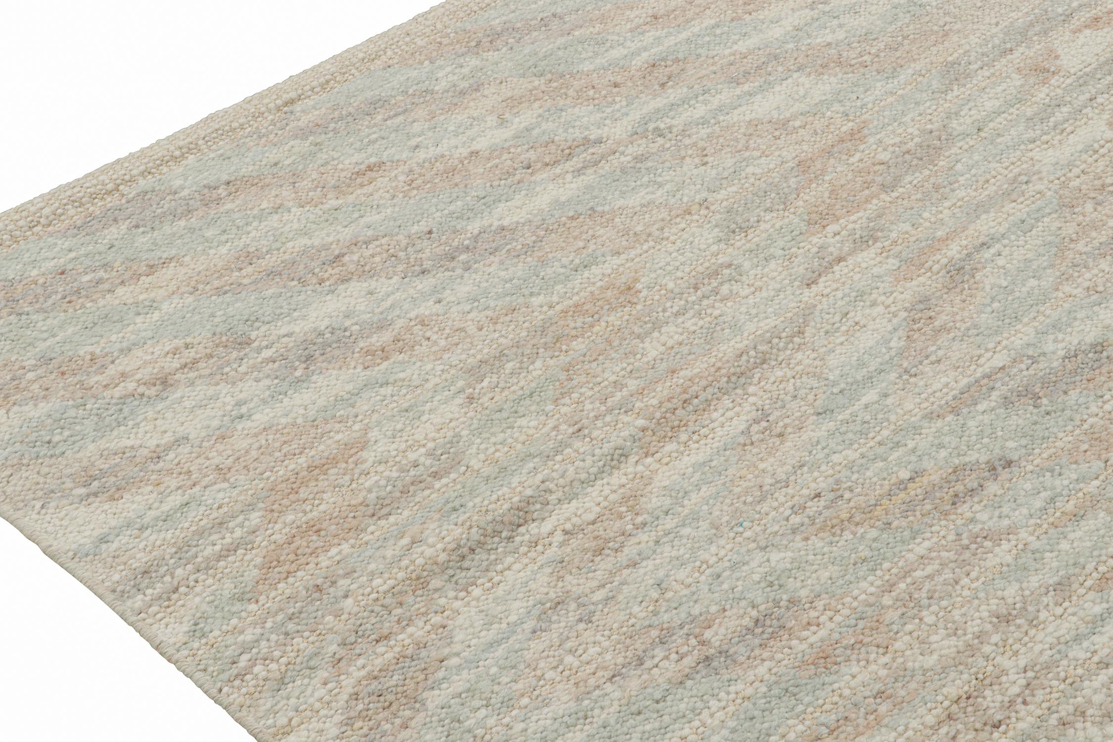 Kilim de estilo escandinavo de Rug & Kilim con motivos geométricos en beige y azul Anudado a mano en venta