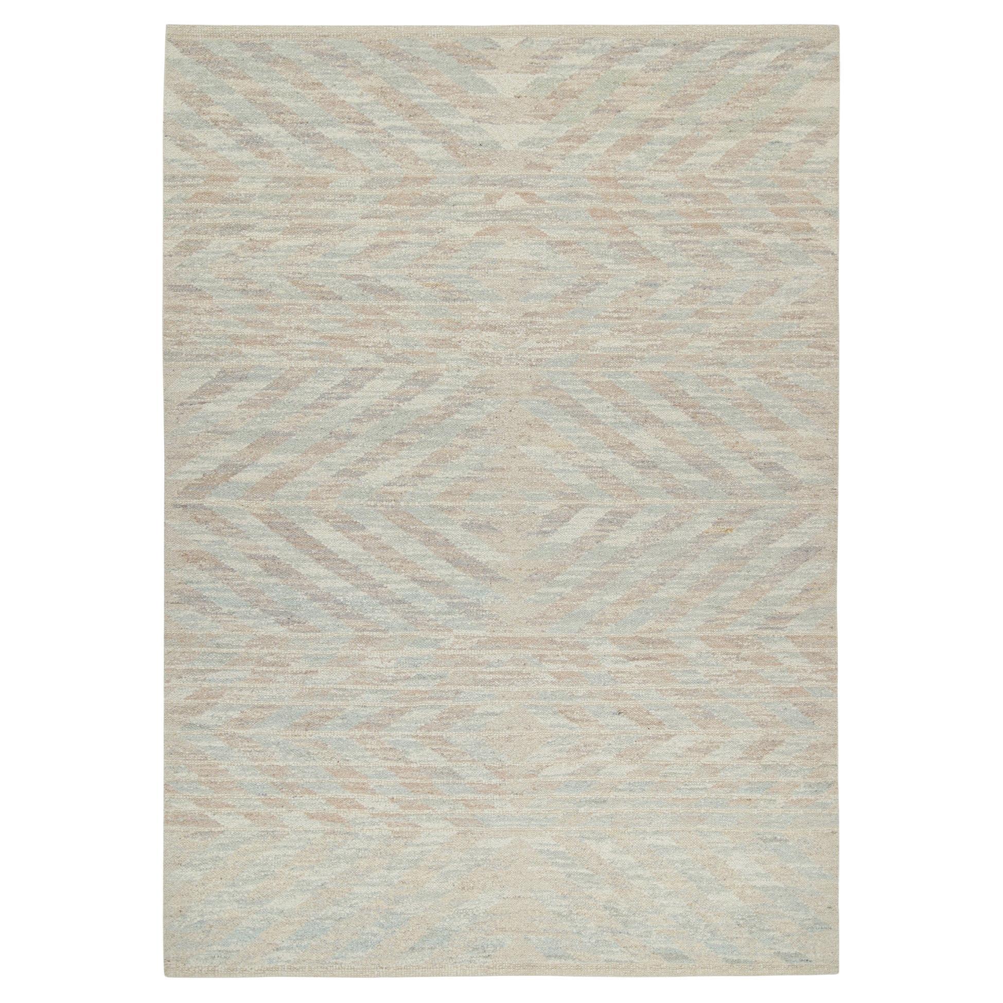 Rug & Kilim’s Scandinavian Style Kilim with Beige and Blue Geometric Patterns For Sale