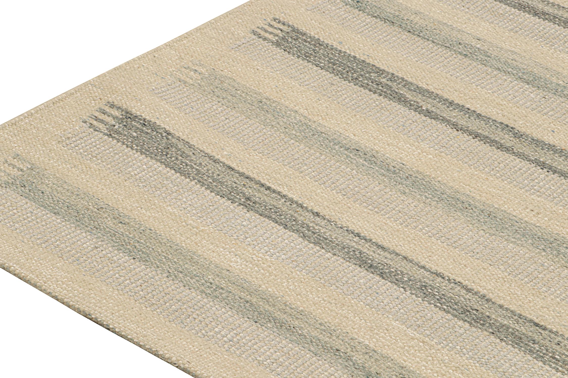 Hand-Knotted Rug & Kilim’s Scandinavian Style Kilim with Beige and Blue Stripes For Sale
