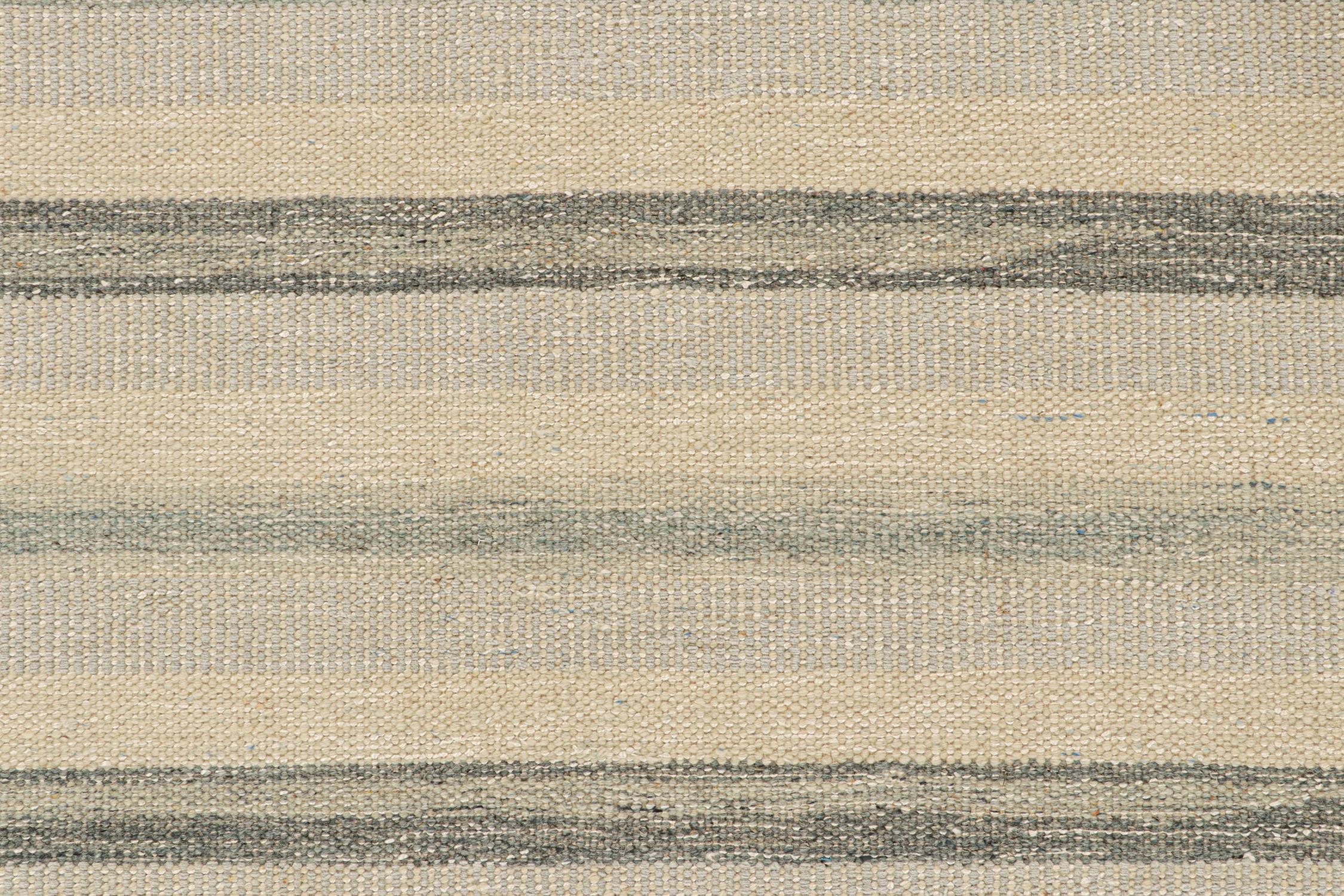 Rug & Kilim’s Scandinavian Style Kilim with Beige and Blue Stripes In New Condition For Sale In Long Island City, NY
