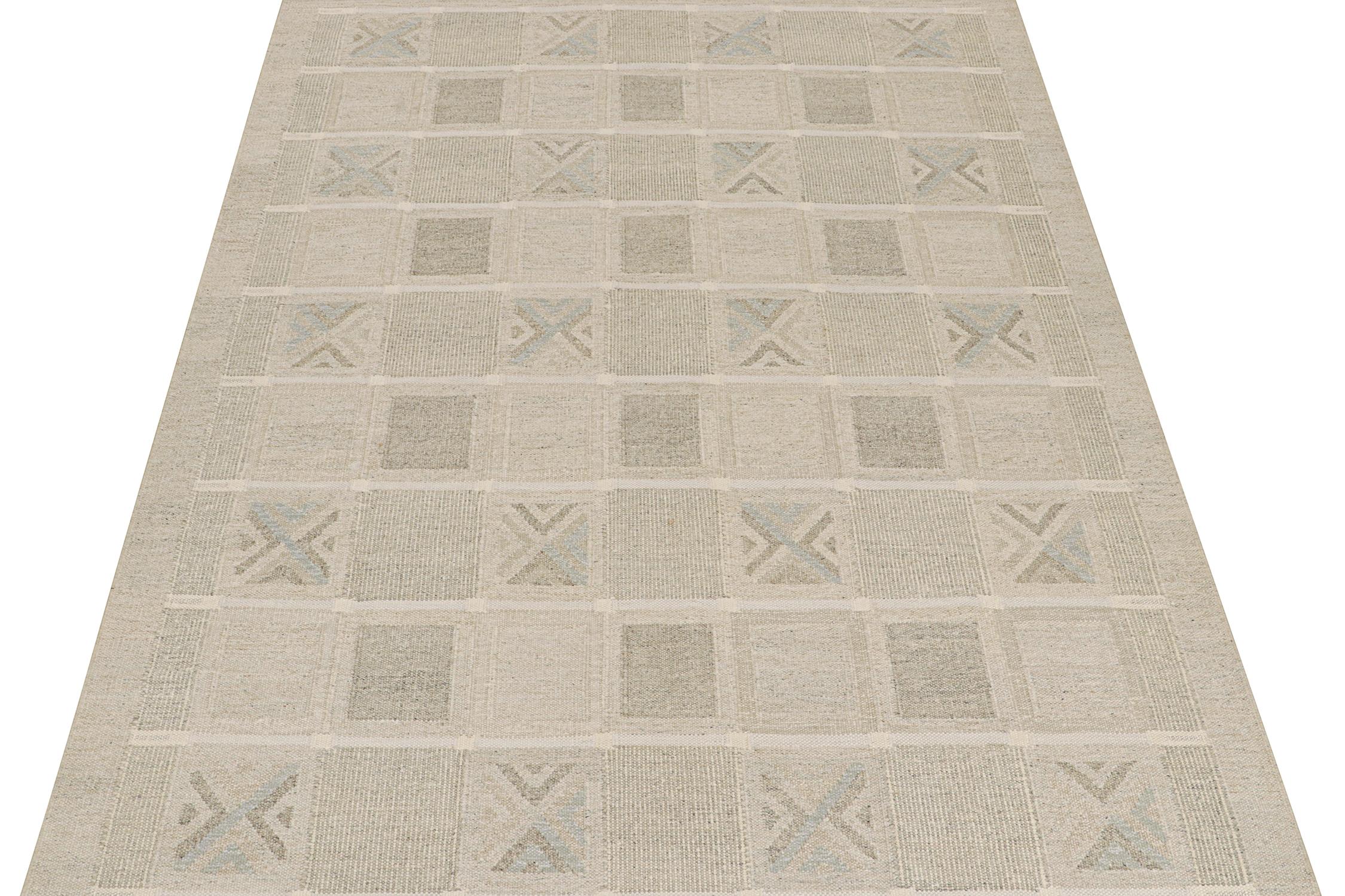 This 9x12 flat weave is a new addition to the Scandinavian Kilim collection by Rug & Kilim. Handwoven in wool and natural yarns, its design reflects a contemporary take on mid-century Rollakans and Swedish Deco style.

On the Design:

This new