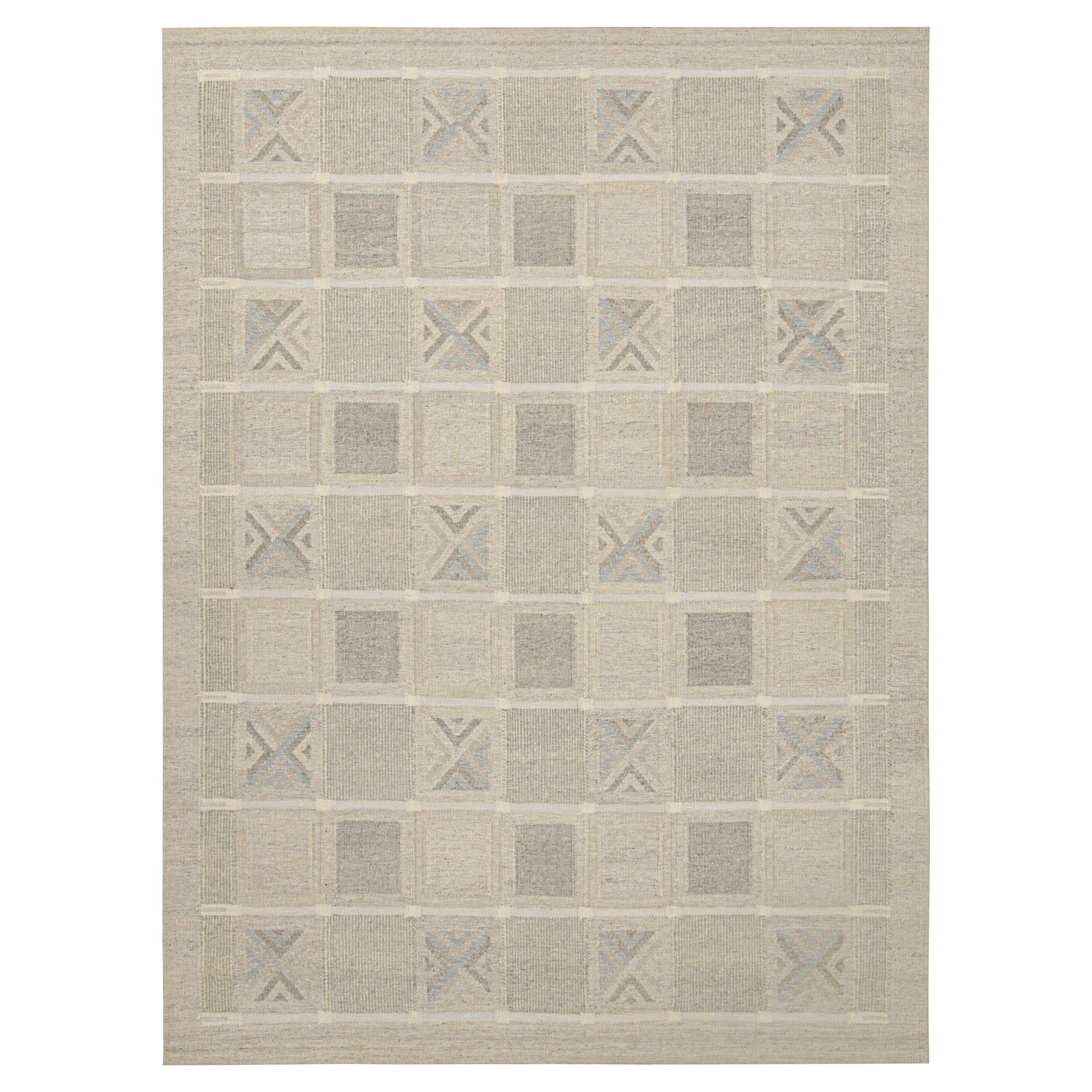 Skandinavischer Kilim von Rug & Kilim mit geometrischen Mustern in Beige und Grau