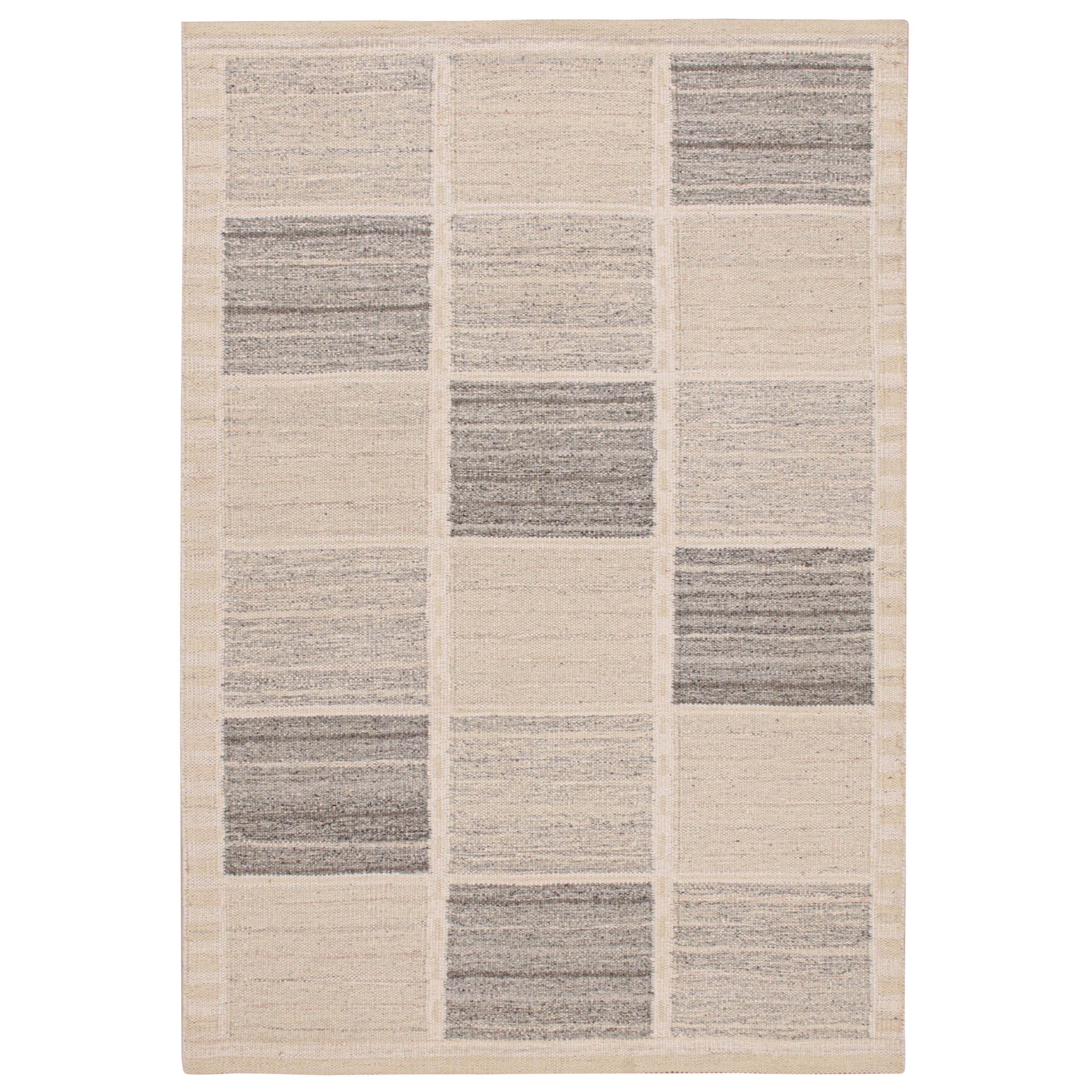 Rug & Kilim’s Scandinavian Style Kilim with Beige and Gray Geometric Patterns For Sale
