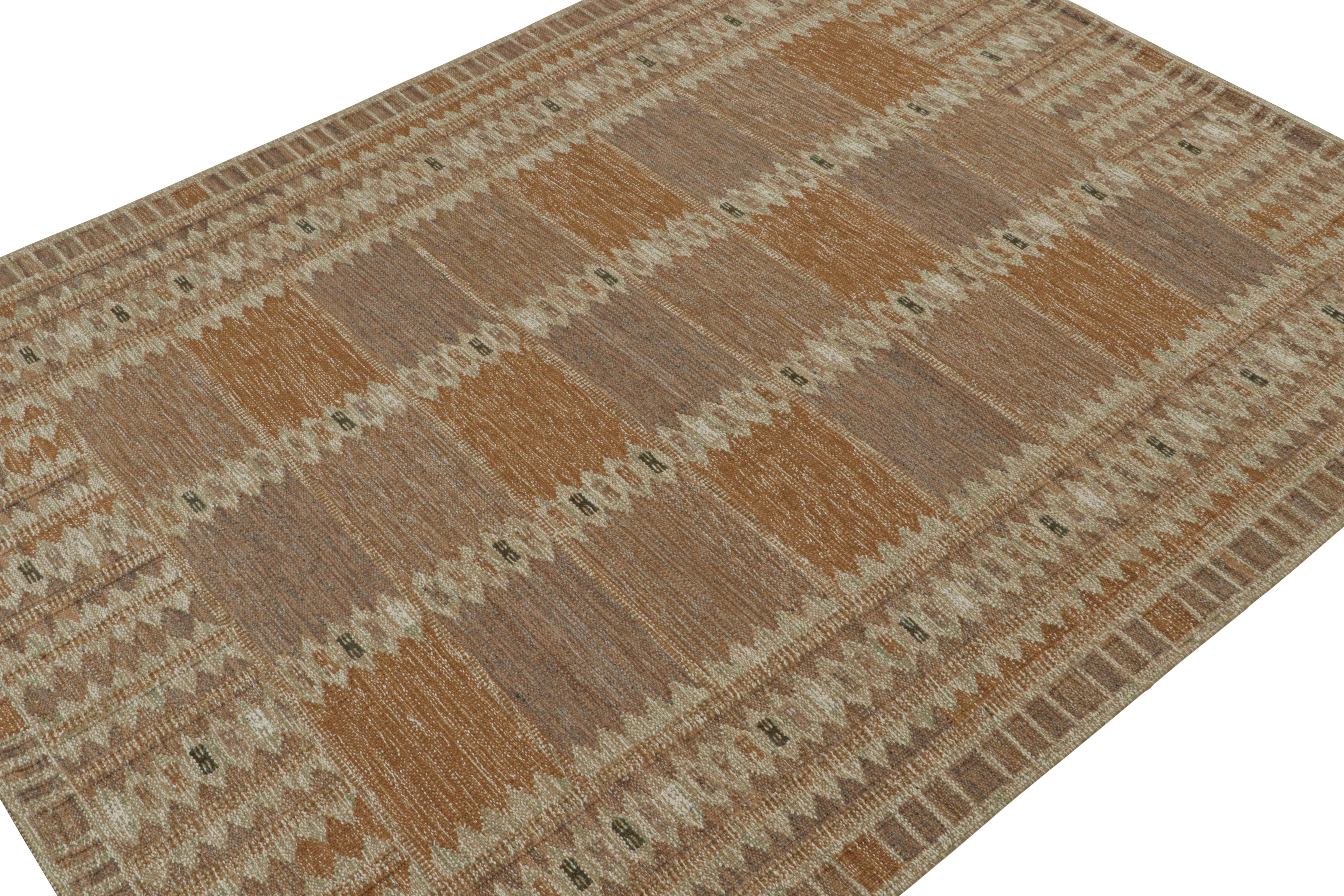 This 9x12 Swedish style flatweave is from the award-winning Scandinavian rug collection by Rug & Kilim. Handwoven in wool, cotton & undyed natural yarns, its design reflects a contemporary take on mid-century Rollakans and Swedish Deco style.

On