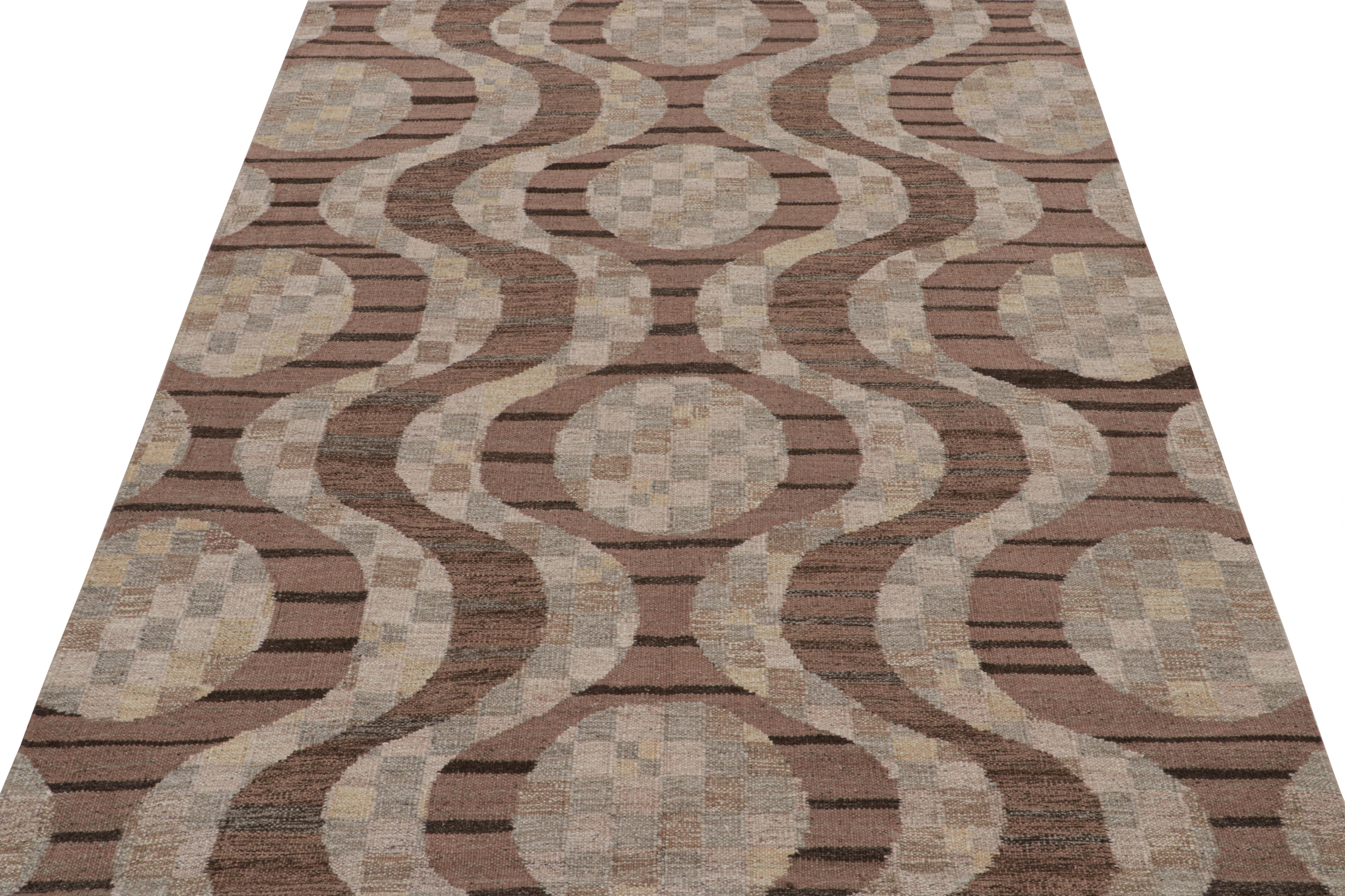 Modern Rug & Kilim’s Scandinavian Style Kilim with Beige-Brown & Gray Patterns For Sale