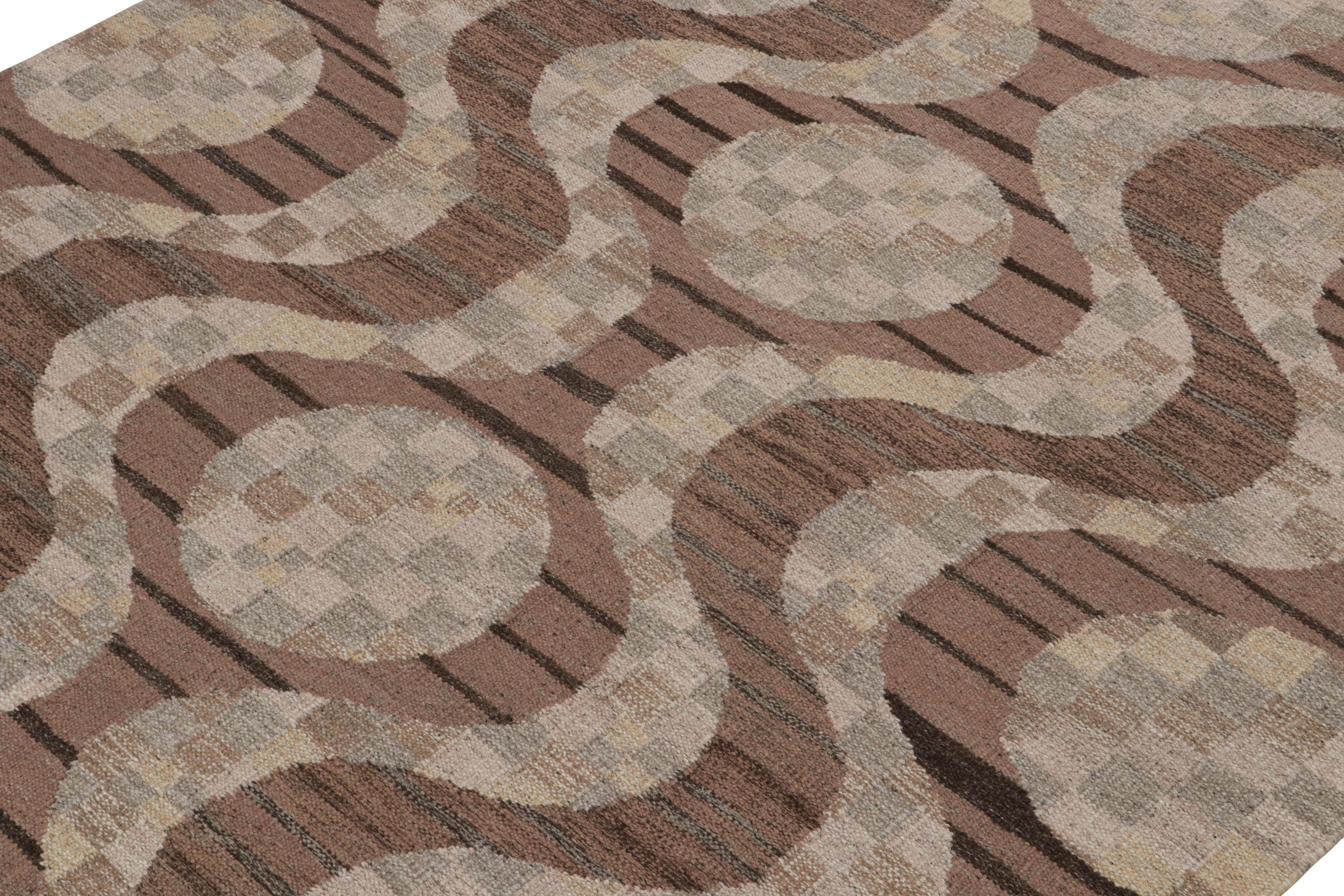 Indian Rug & Kilim’s Scandinavian Style Kilim with Beige-Brown & Gray Patterns For Sale