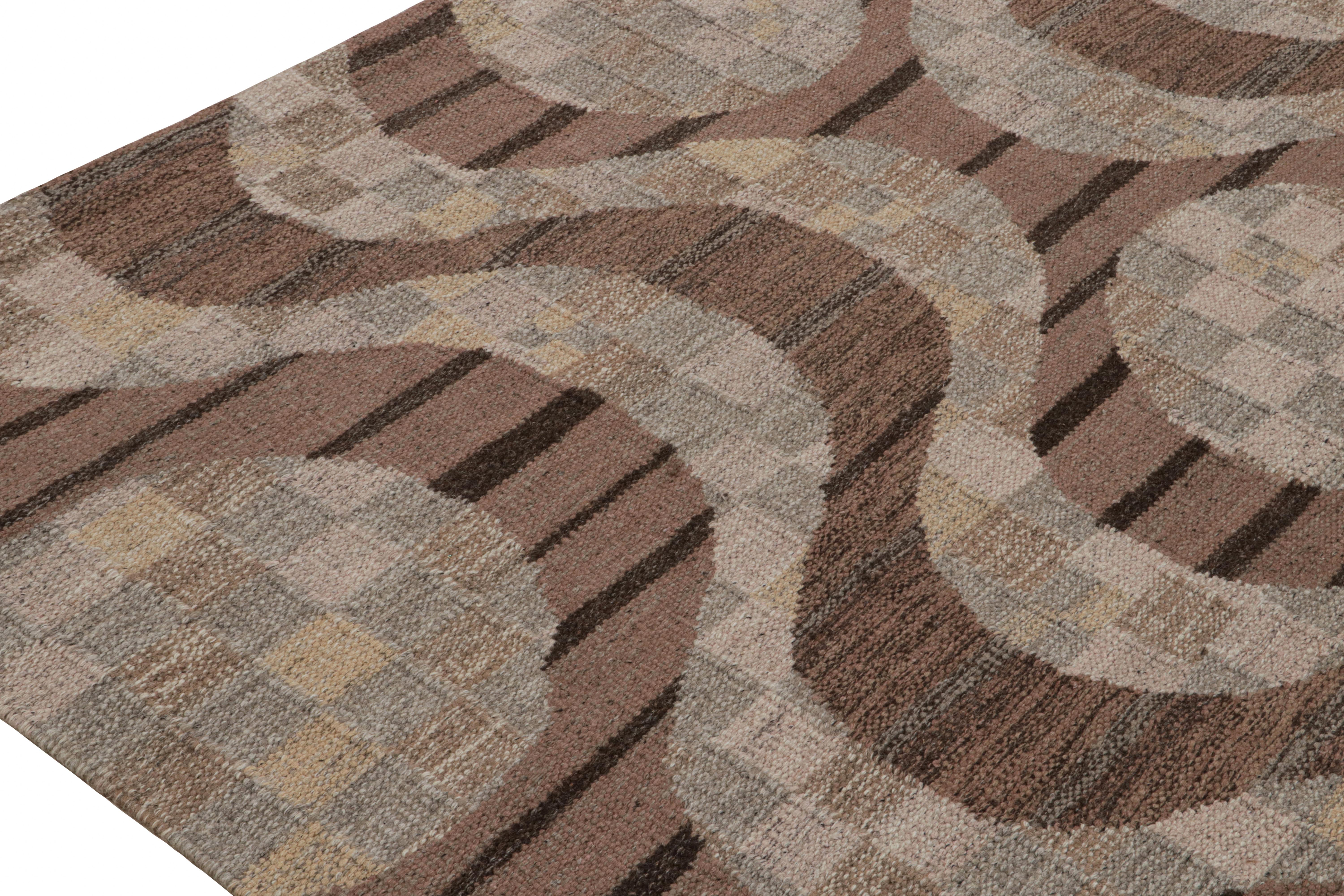 Hand-Woven Rug & Kilim’s Scandinavian Style Kilim with Beige-Brown & Gray Patterns For Sale