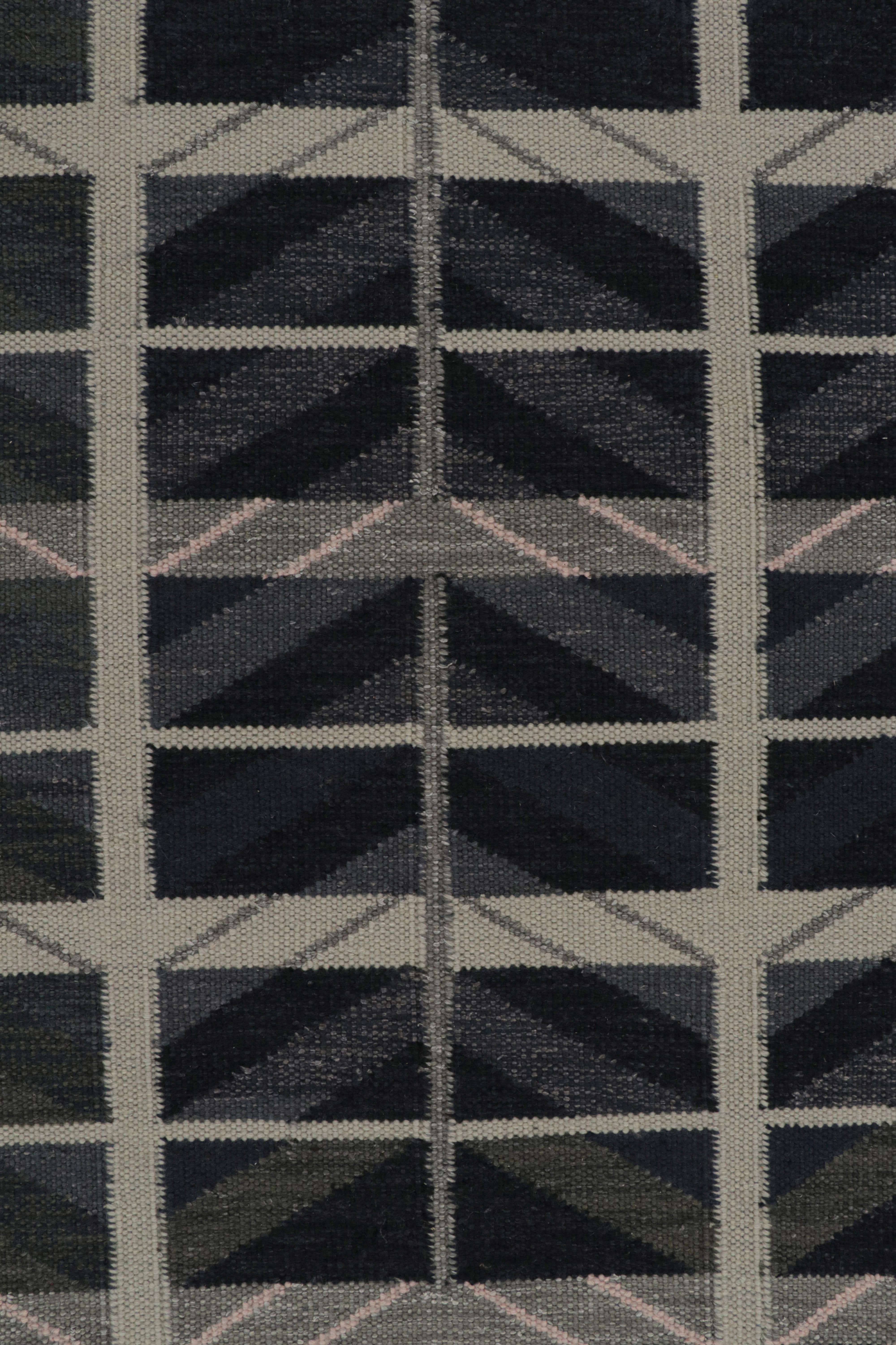 Rug & Kilim’s Scandinavian Style Kilim with Blue and Gray Geometric Patterns In New Condition For Sale In Long Island City, NY