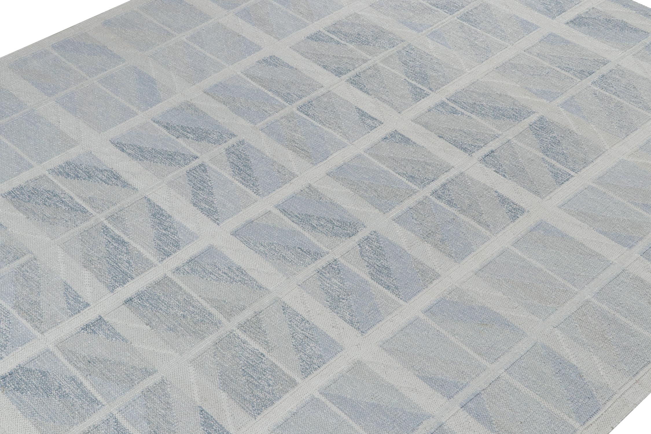 Indiano Rug & Kilim: Kilim in stile scandinavo con motivi geometrici blu e argento in vendita