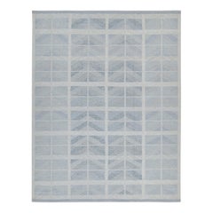 Rug & Kilim's Scandinavian Style Kilim With Blue And Silver Geometric Patterns (Kilim de style scandinave avec des motifs géométriques bleus et argentés)