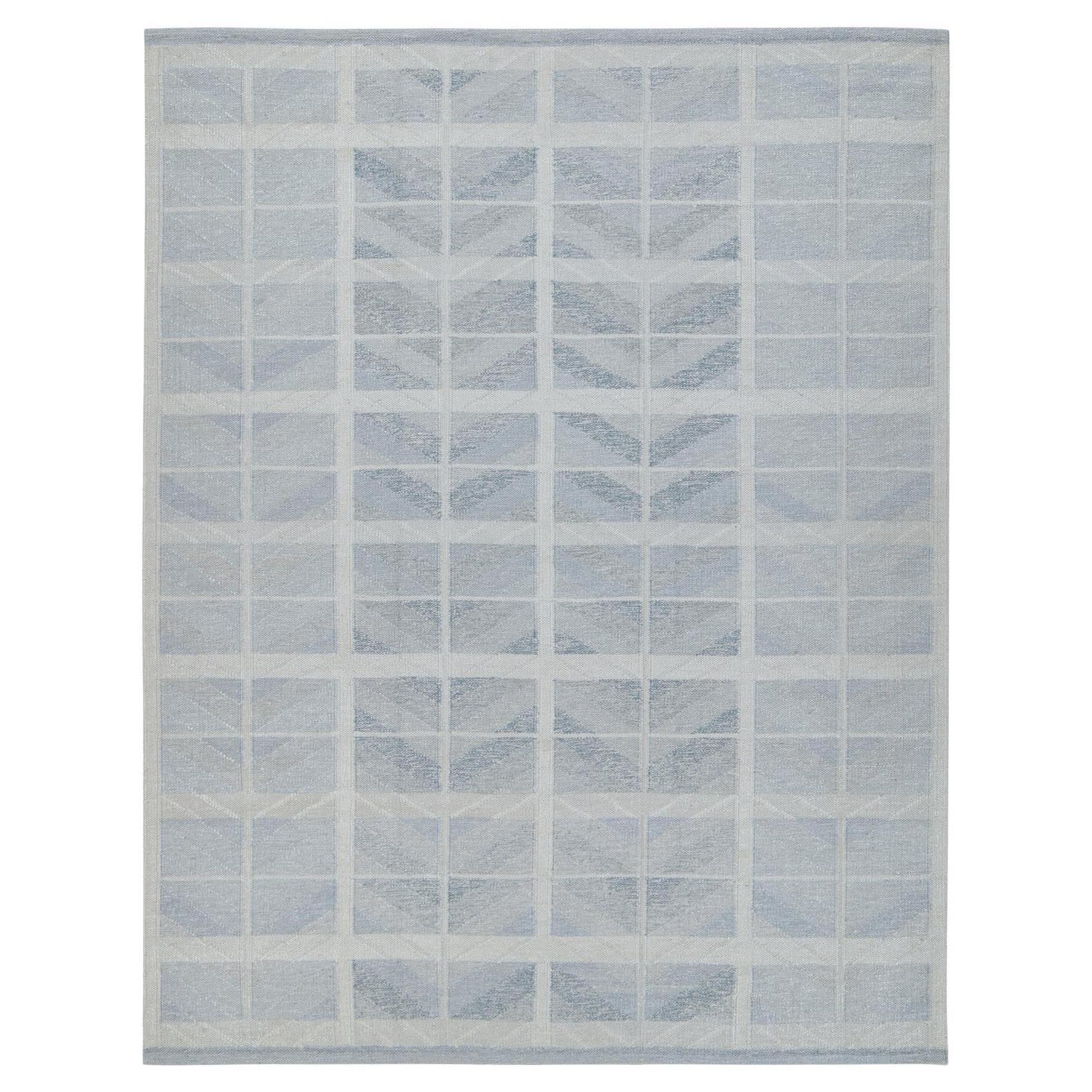 Rug
Kilim
s Scandinavian Style Kilim With Blue And Silver Geometric Patterns (Kilim de style scandinave avec des motifs géométriques bleus et argentés)