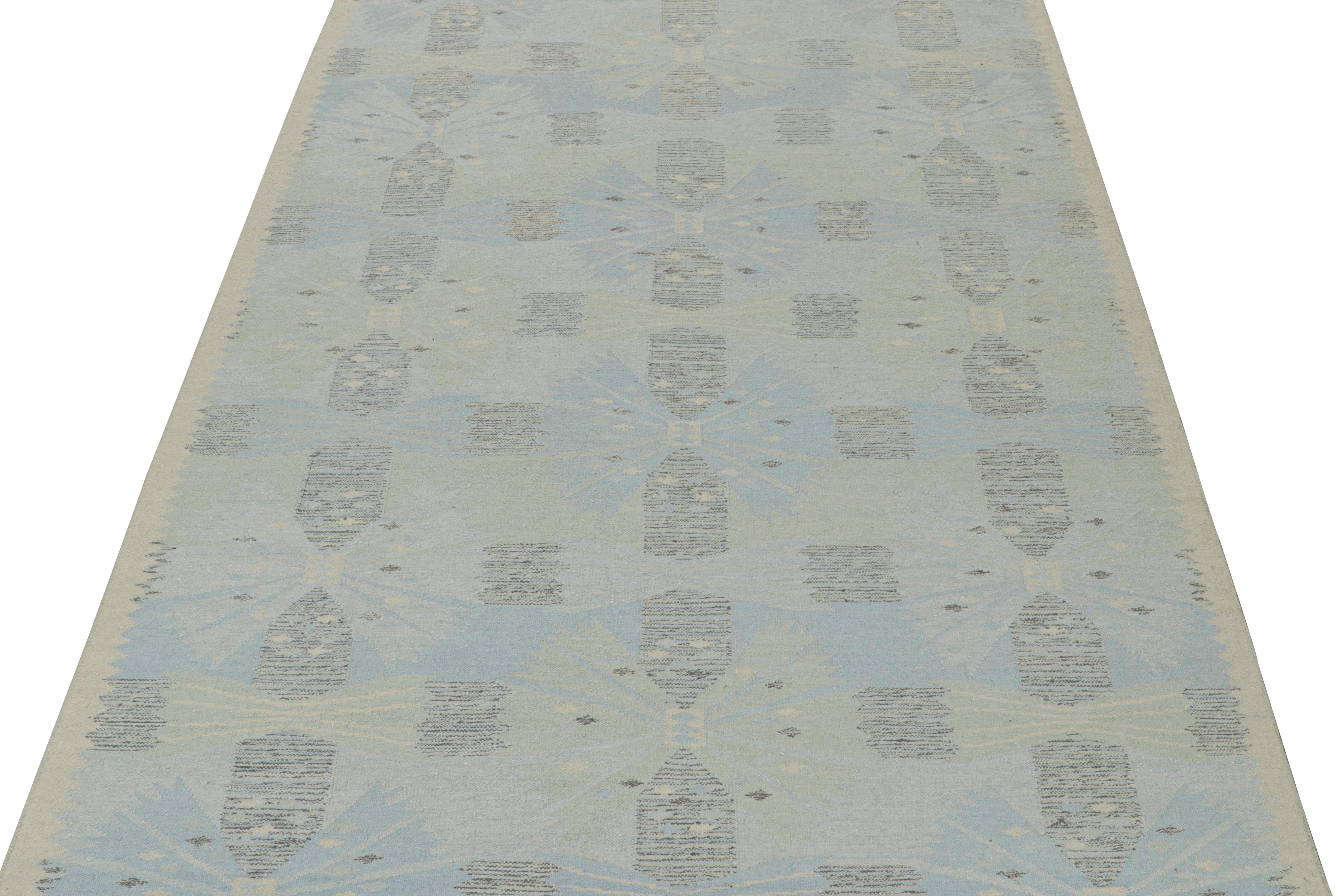 Hand-Knotted Rug & Kilim’s Scandinavian Style Kilim with Blue Geometric Patterns For Sale