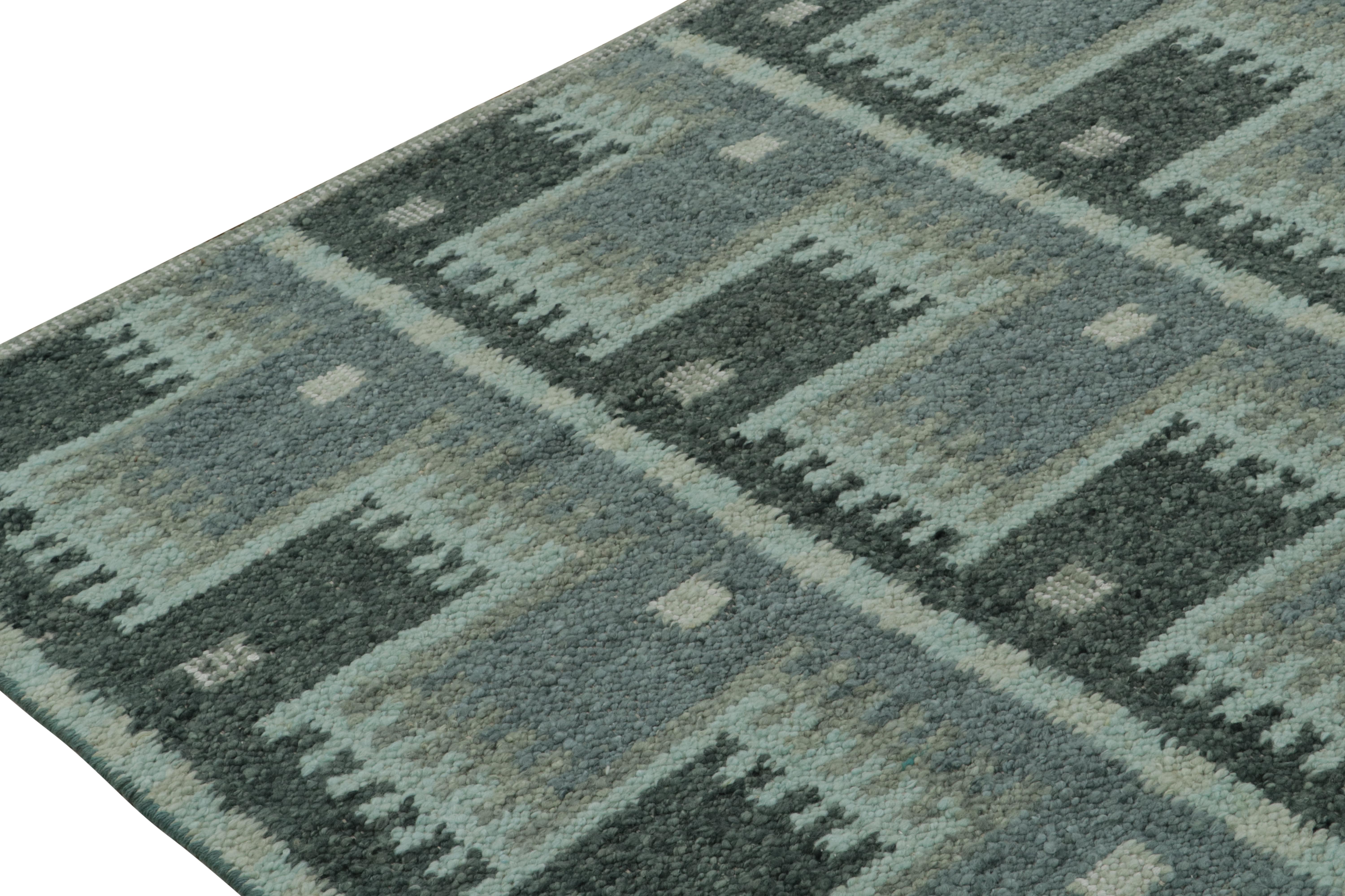 Hand-Knotted Rug & Kilim’s Scandinavian Style Kilim with Blue-Gray Geometric Patterns For Sale