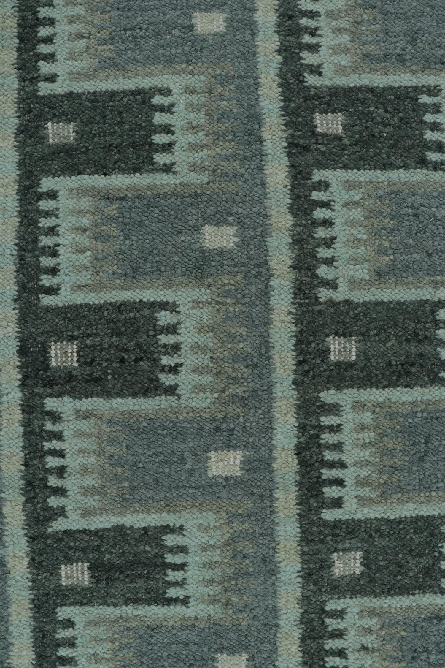 Rug & Kilim’s Scandinavian Style Kilim with Blue-Gray Geometric Patterns In New Condition For Sale In Long Island City, NY
