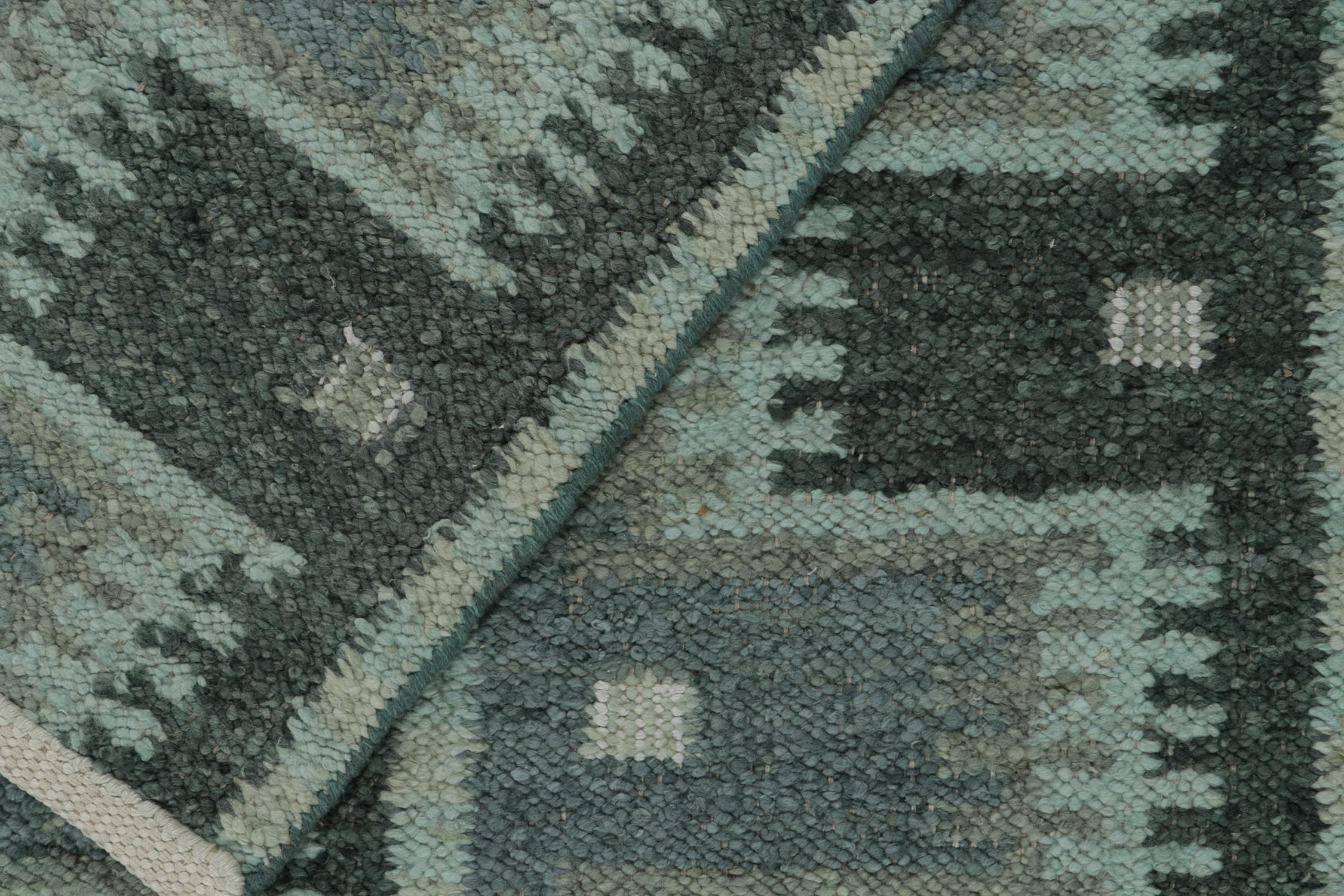 Contemporary Rug & Kilim’s Scandinavian Style Kilim with Blue-Gray Geometric Patterns For Sale