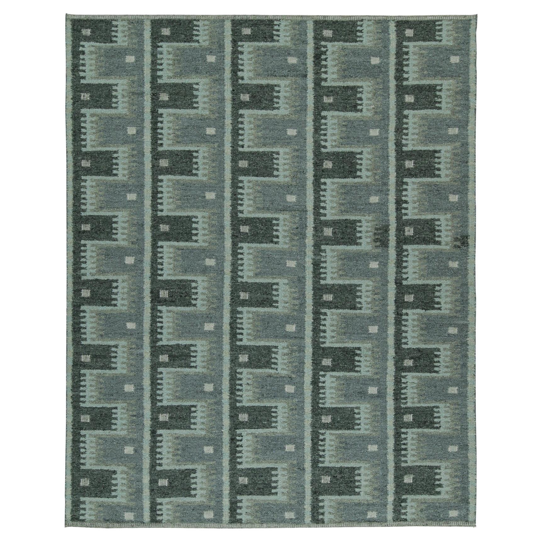 Rug & Kilim’s Scandinavian Style Kilim with Blue-Gray Geometric Patterns For Sale
