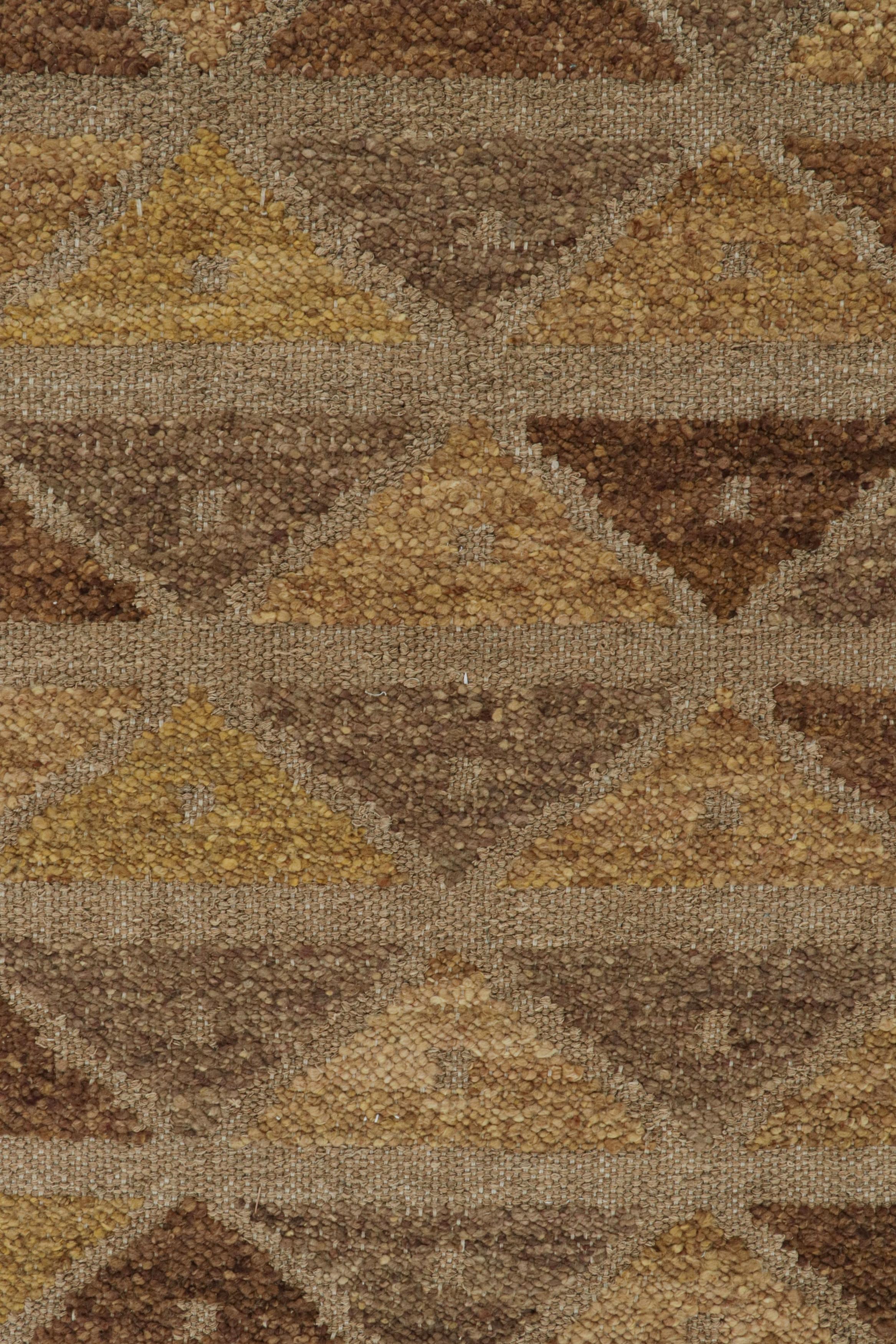 Contemporary Rug & Kilim’s Scandinavian Style Kilim with Brown & Gold Geometric Patterns For Sale