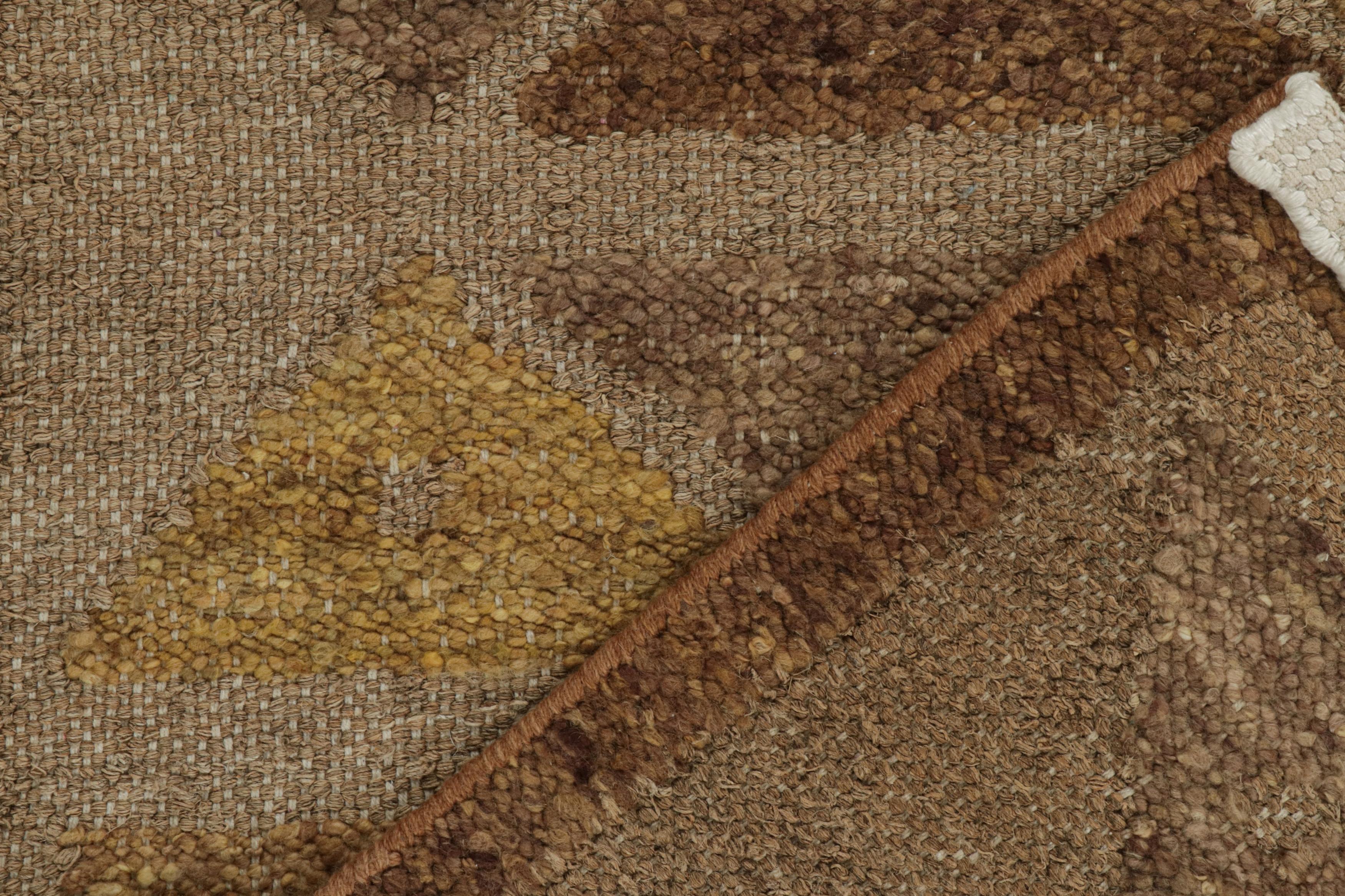 Hemp Rug & Kilim’s Scandinavian Style Kilim with Brown & Gold Geometric Patterns For Sale