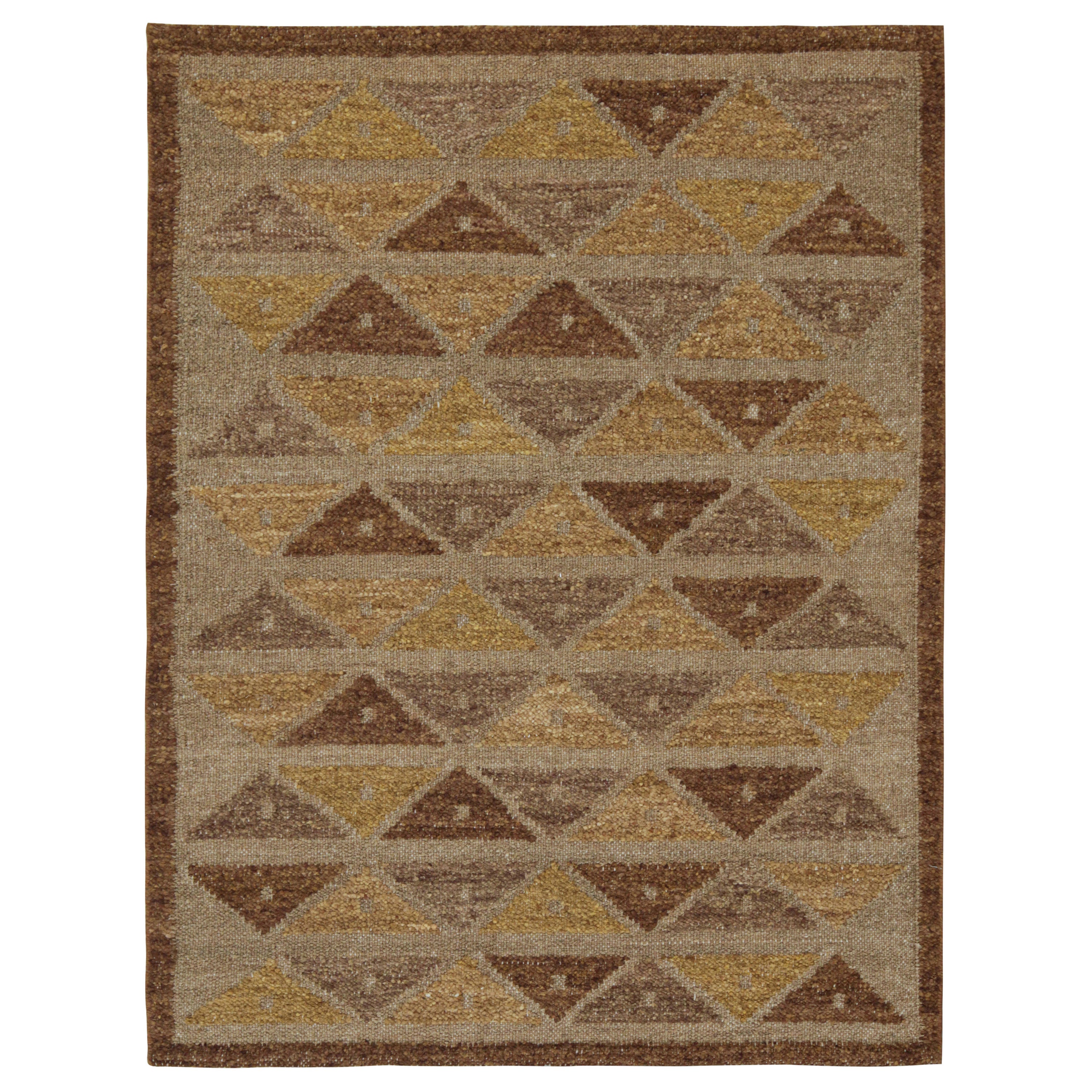 Rug & Kilim’s Scandinavian Style Kilim with Brown & Gold Geometric Patterns
