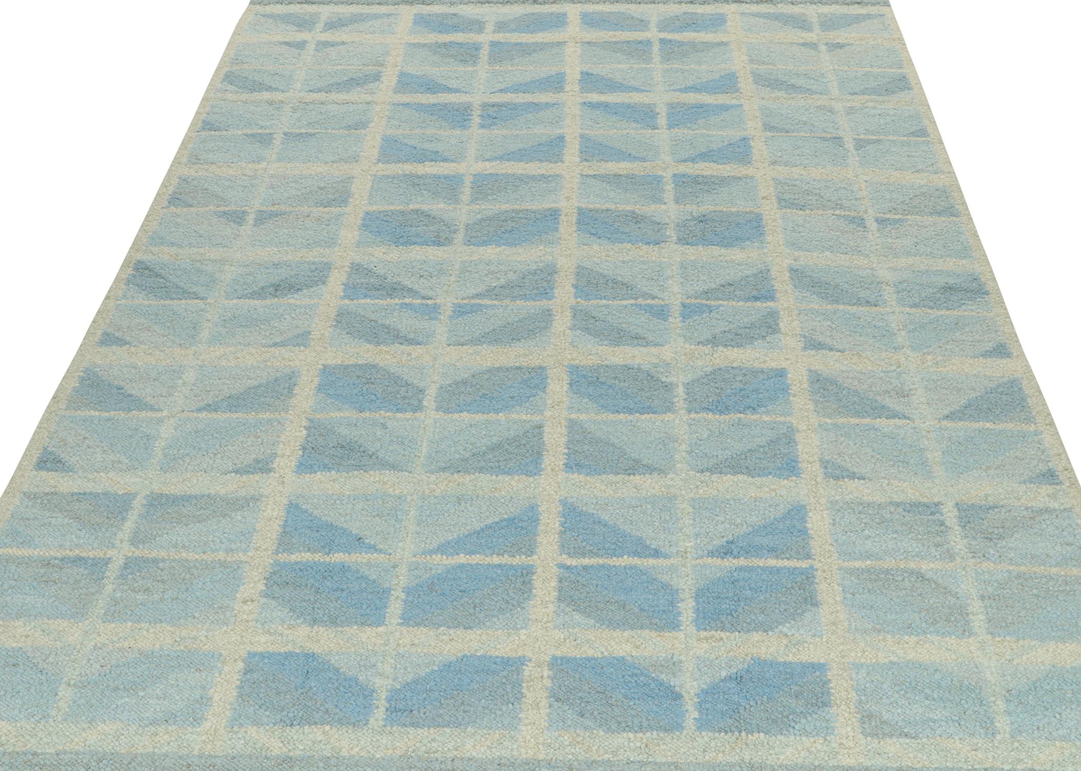 Kilim de estilo escandinavo de Rug & Kilim con motivos geométricos en azul y gris Escandinavo moderno en venta