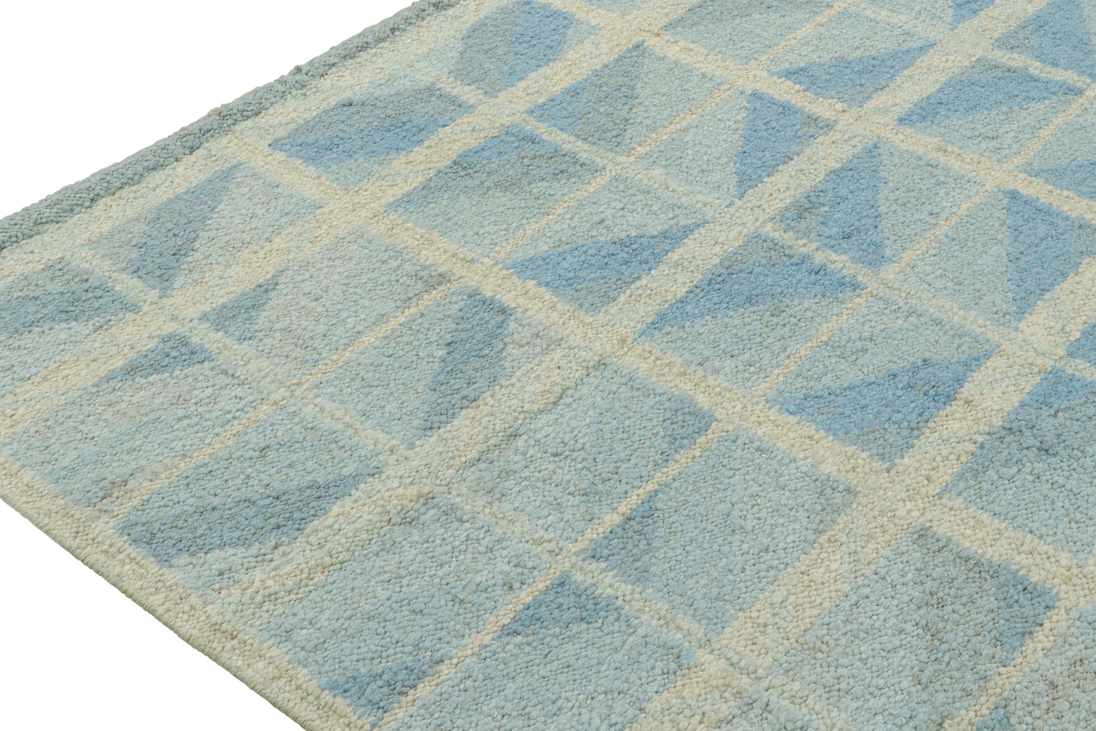 Hand-Knotted Rug & Kilim’s Scandinavian Style Kilim with Geometric Patterns in Blue & Grey For Sale