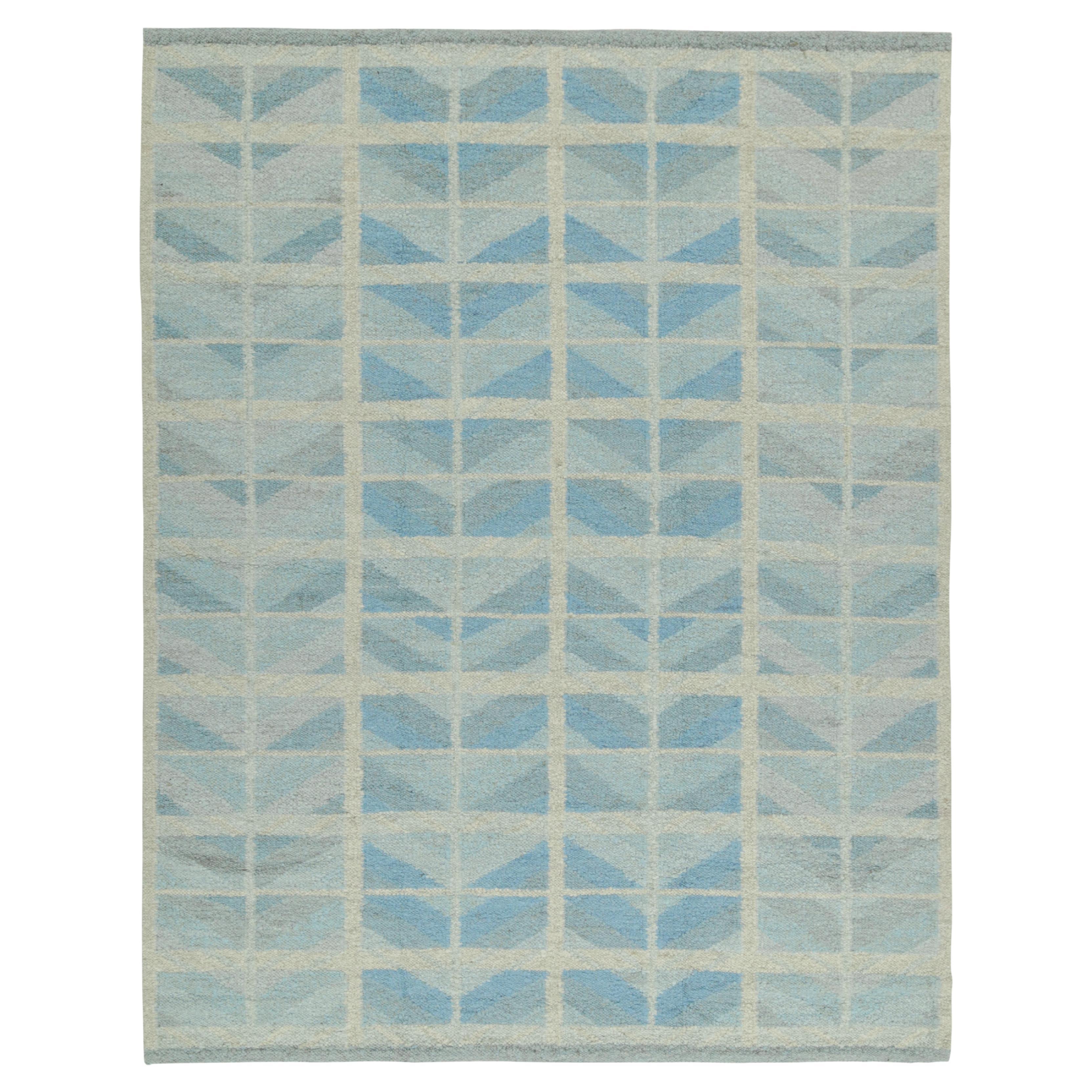 Rug & Kilim’s Scandinavian Style Kilim with Geometric Patterns in Blue & Grey For Sale