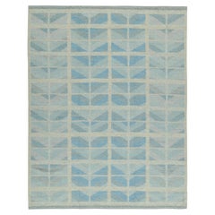 Rug & Kilim’s Scandinavian Style Kilim with Geometric Patterns in Blue & Grey