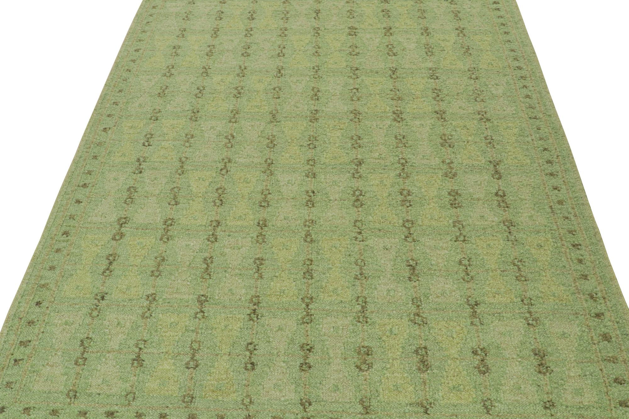 Hand-Knotted Rug & Kilim’s Scandinavian Style Kilim with Geometric Patterns in Tones of Green For Sale