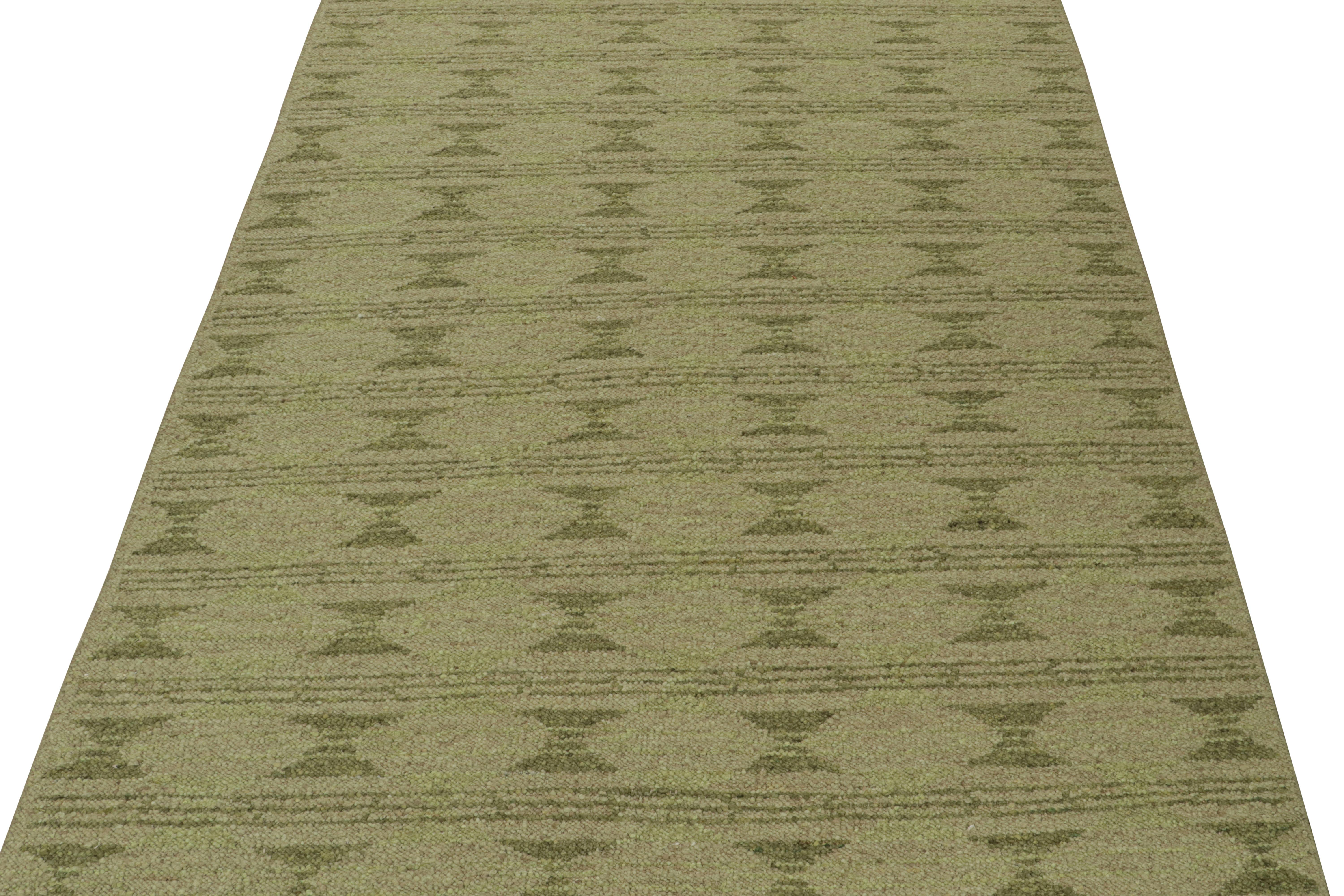 Hand-Knotted Rug & Kilim’s Scandinavian Style Kilim with Geometric Patterns in Tones of Green For Sale