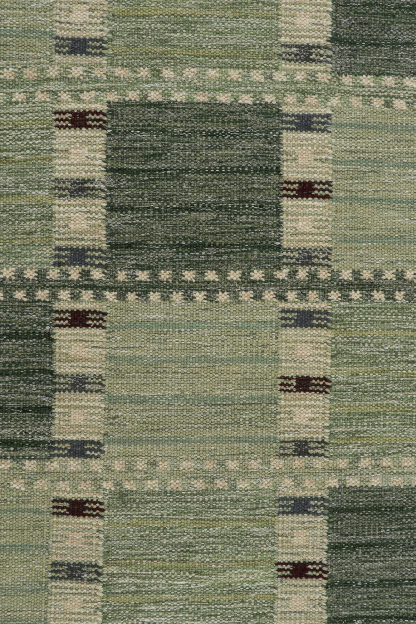 Rug & Kilim’s Scandinavian Style Kilim with Geometric Patterns in Tones of Green In New Condition For Sale In Long Island City, NY