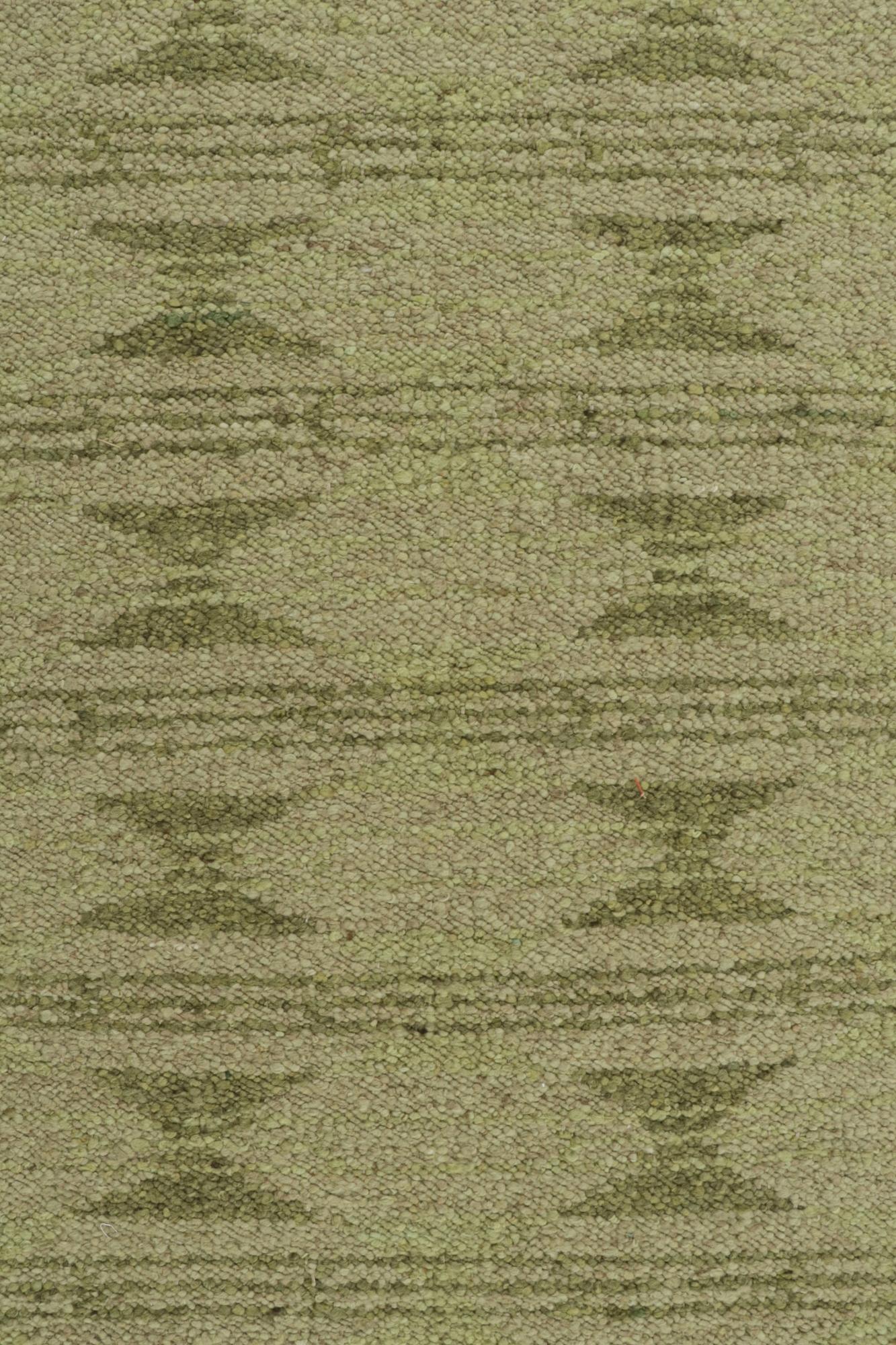 Rug & Kilim’s Scandinavian Style Kilim with Geometric Patterns in Tones of Green In New Condition For Sale In Long Island City, NY