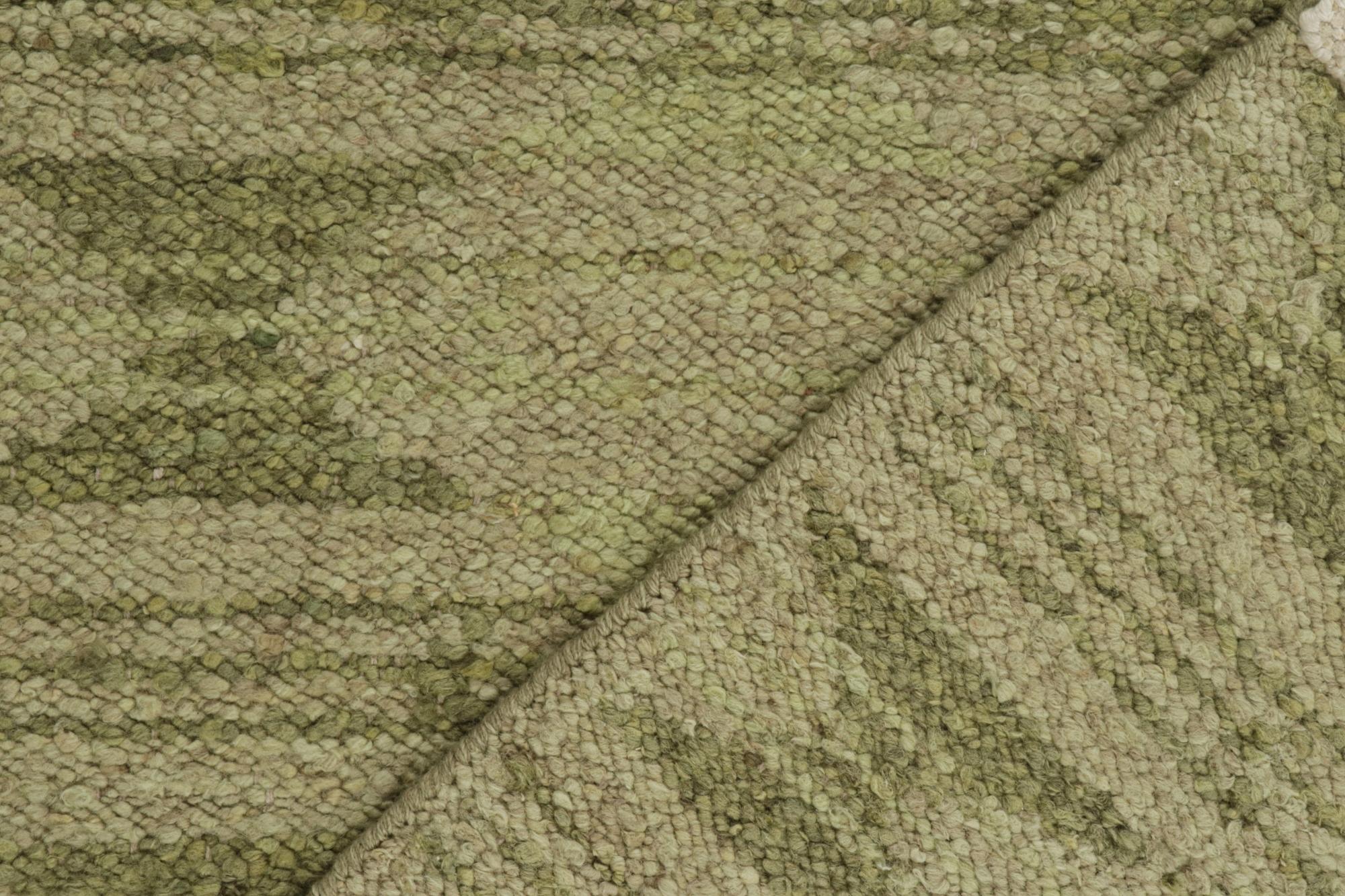 Contemporary Rug & Kilim’s Scandinavian Style Kilim with Geometric Patterns in Tones of Green For Sale