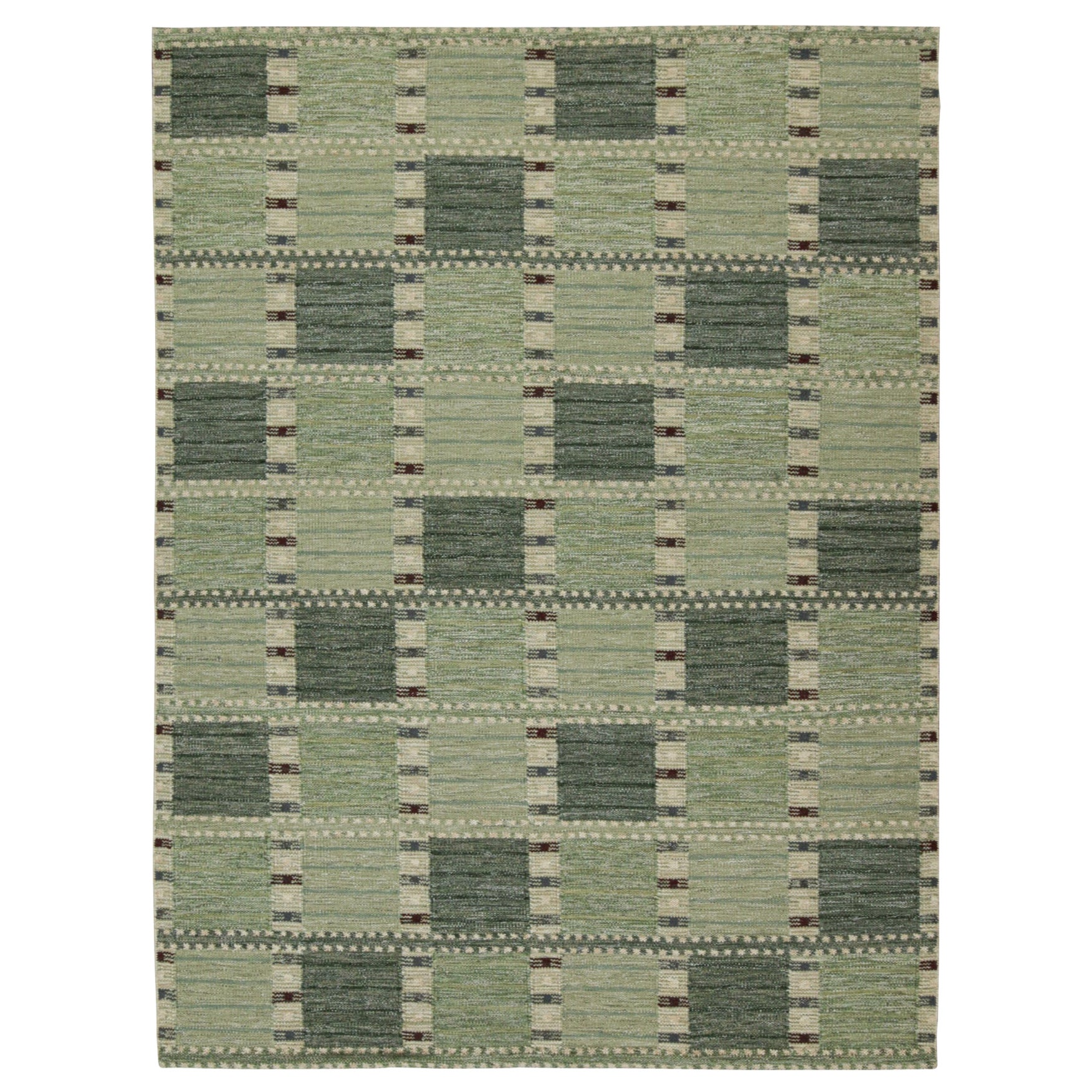 Skandinavischer Kilim von Rug & Kilim mit geometrischen Mustern in Grüntönen