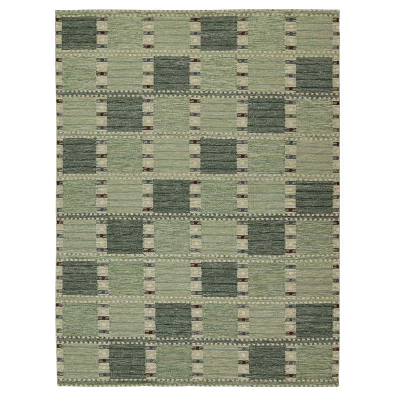 Rug and Kilim’s Green Scandinavian Style Custom Rug Design with ...